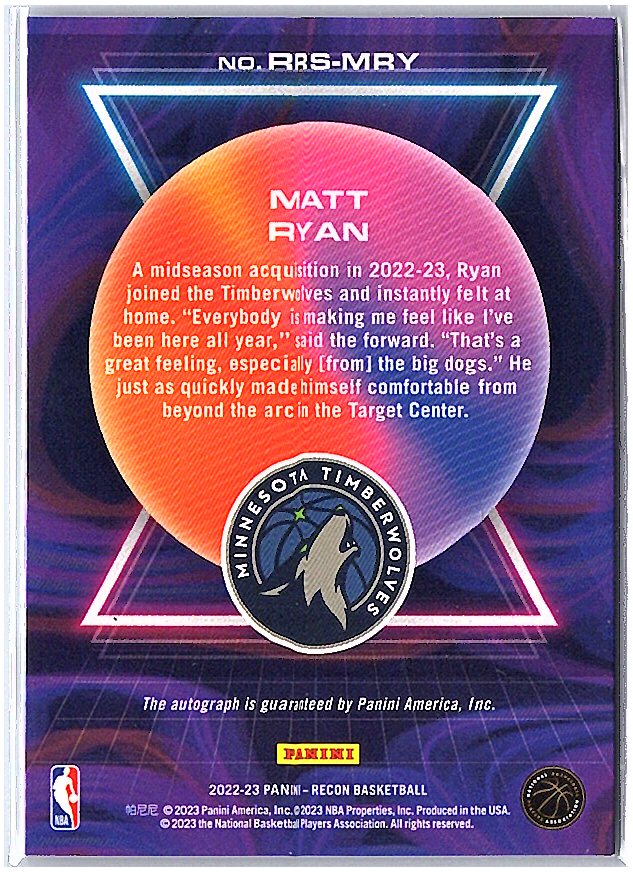 2022-23 Panini Recon #RRS-MRY Matt Ryan Rookie Recon Signatures #/149