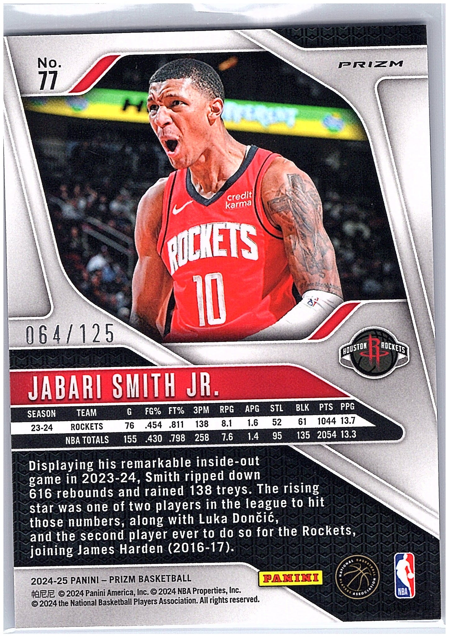 2024-25 Panini Prizm #77 Jabari Smith Jr. Prizms Blue Ice #/125