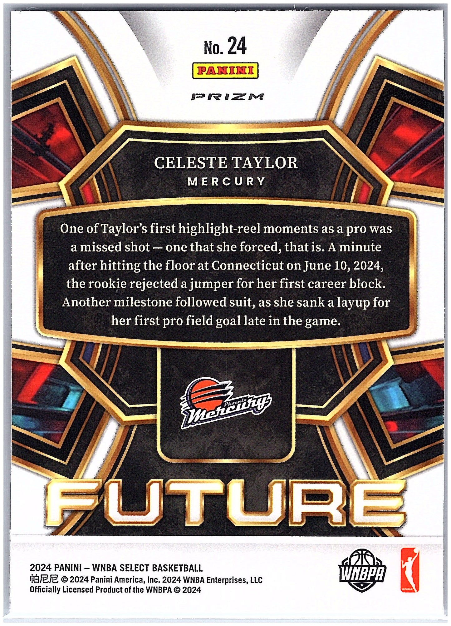 2024 Panini Select WNBA #24 Celeste Taylor Select Future Prizms Flash