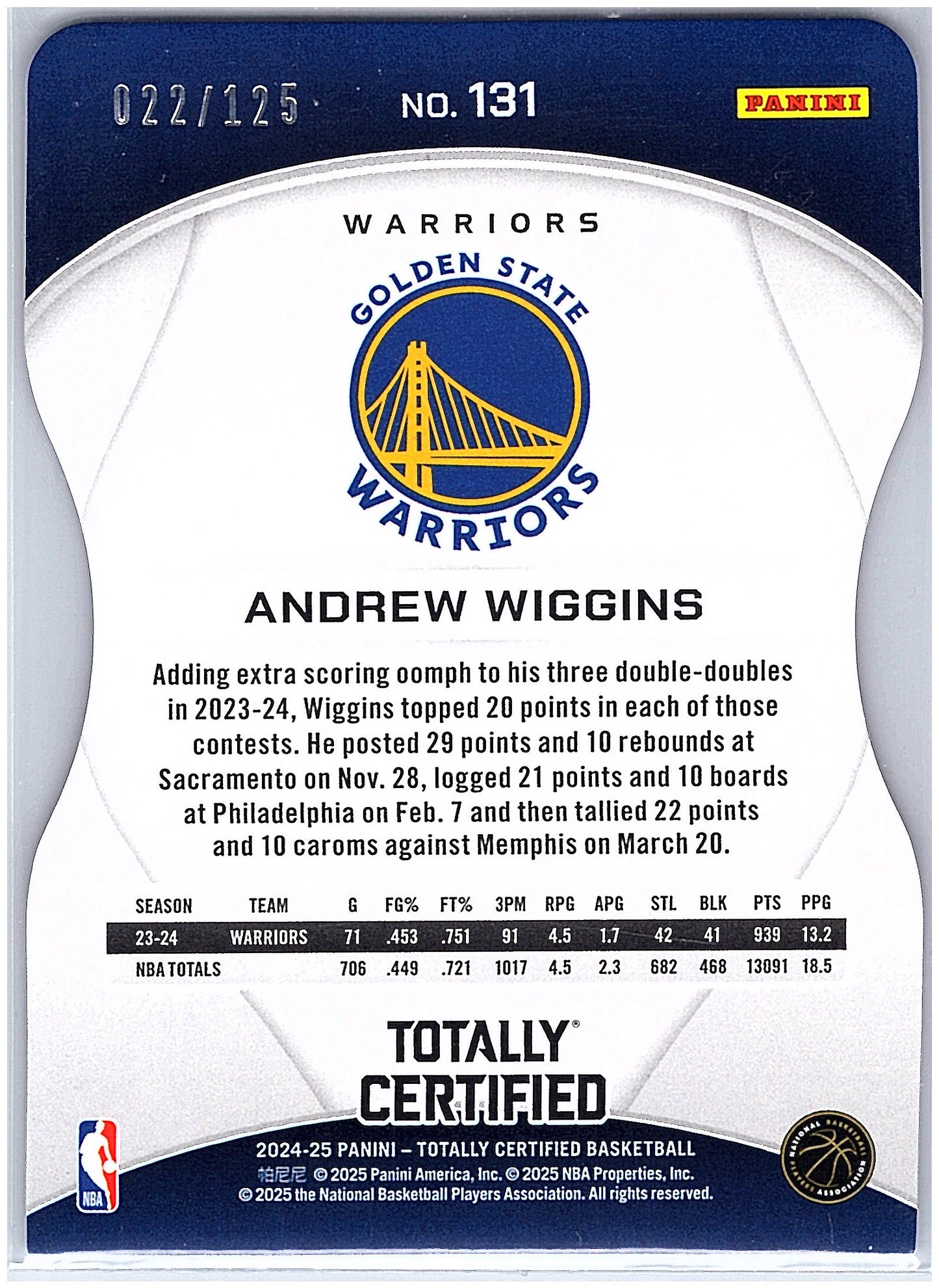 2024-25 Panini TC #131 Andrew Wiggins Mirror Pink Platinum Die Cuts