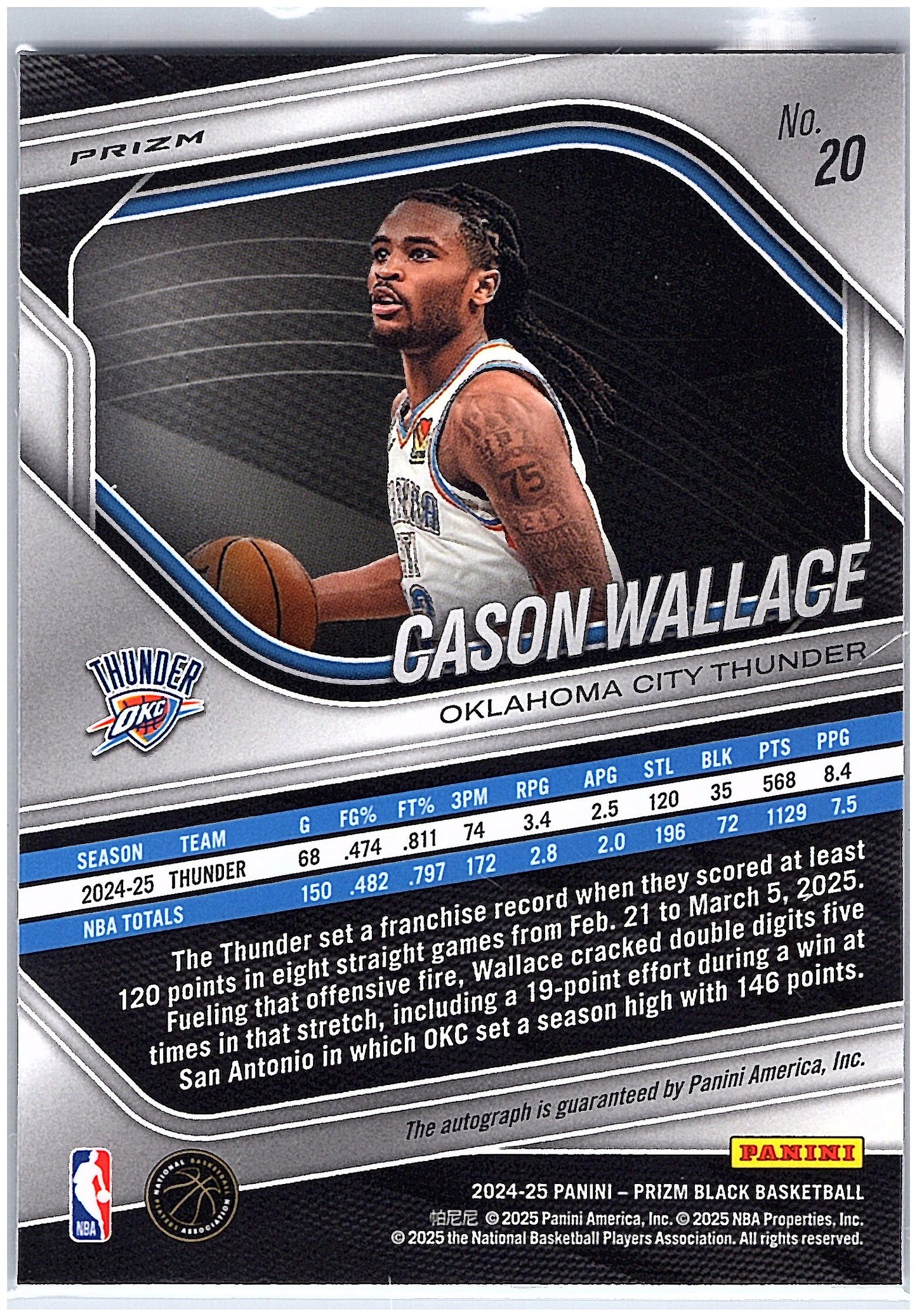 2024-25 Panini Prizm Autograph #20 Cason Wallace Silver