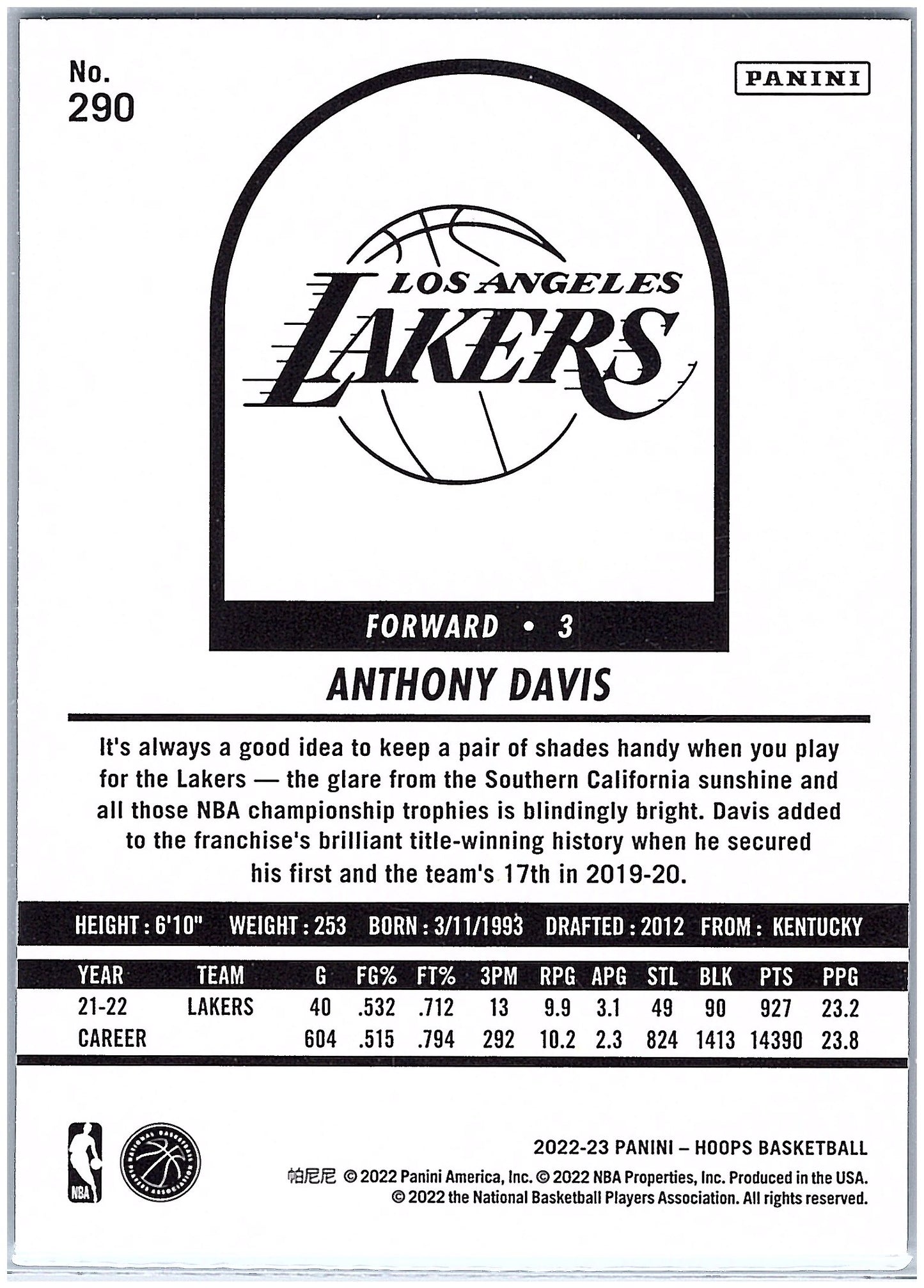 2022-23 Hoops #290 Anthony Davis Teal Explosion