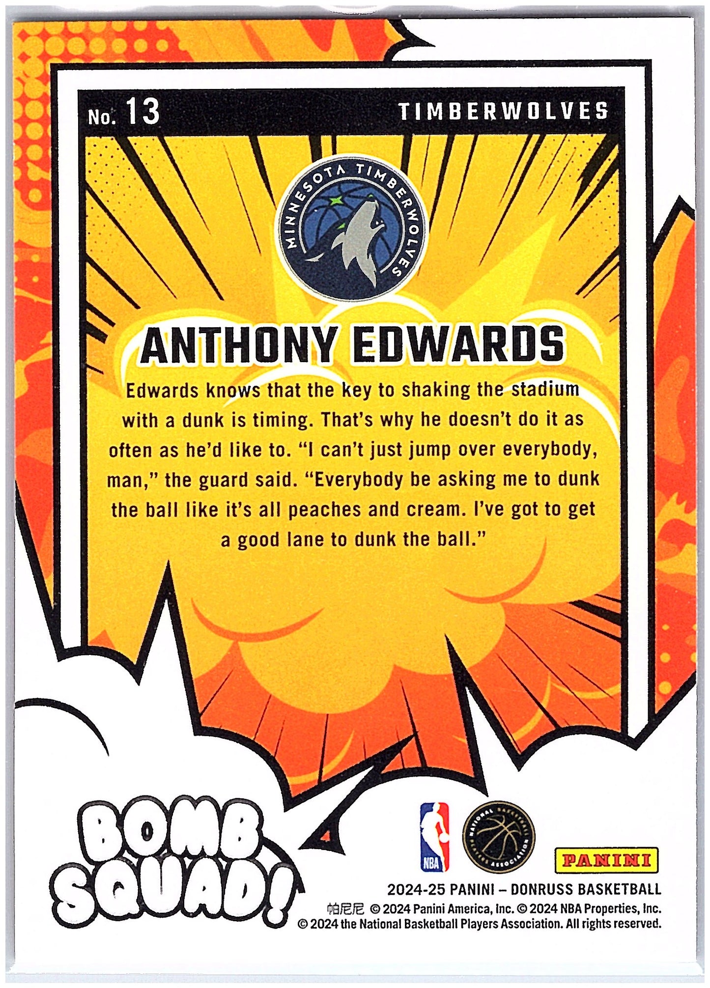 2024-25 Donruss #13 Anthony Edwards Bomb Squad