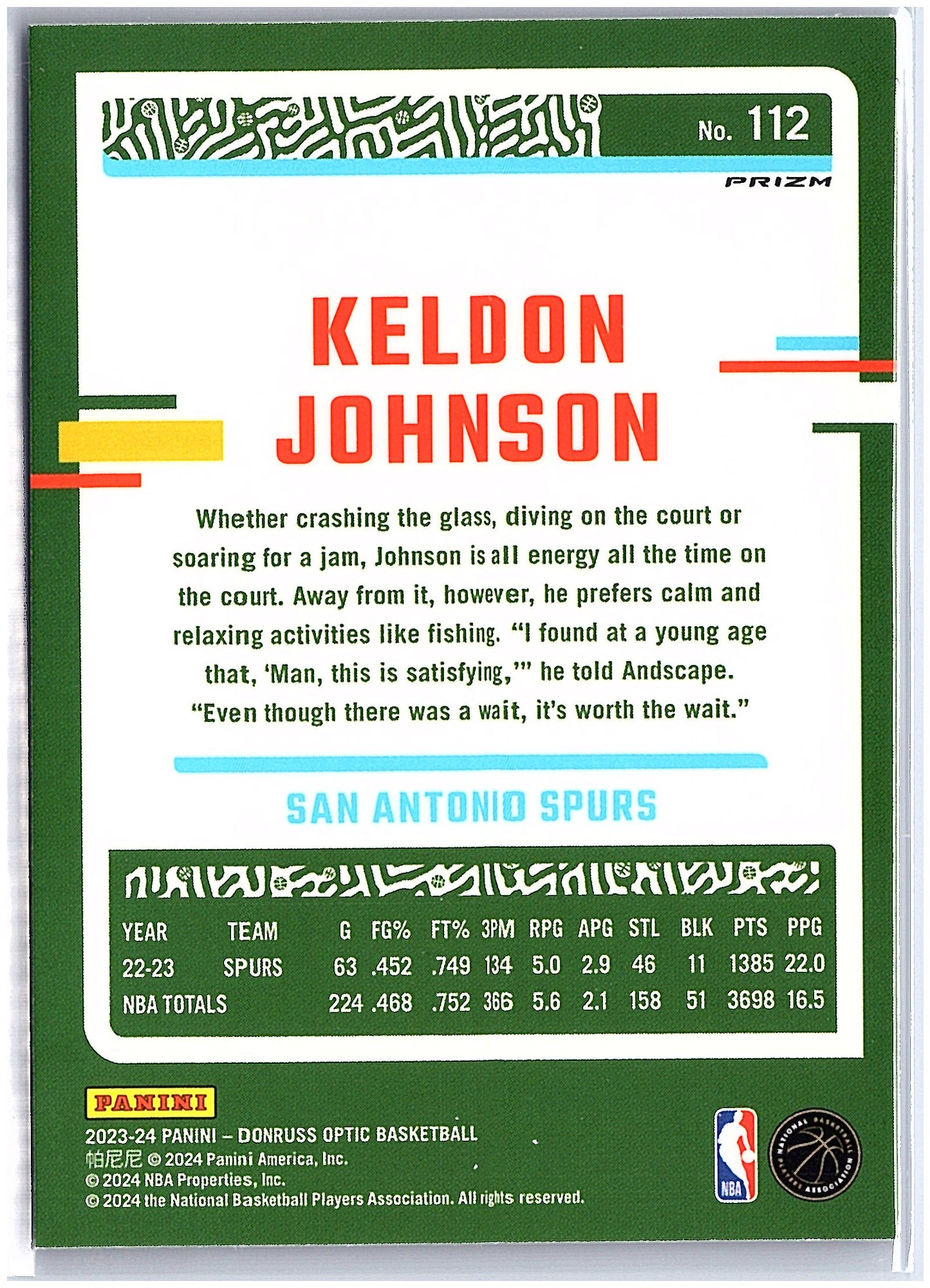 2023-24 Donruss Optic #112 Keldon Johnson Purple