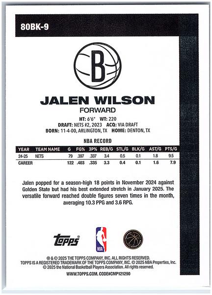 2025-26 Topps #80BK-9 Jalen Wilson 1980-81 Topps Basketball