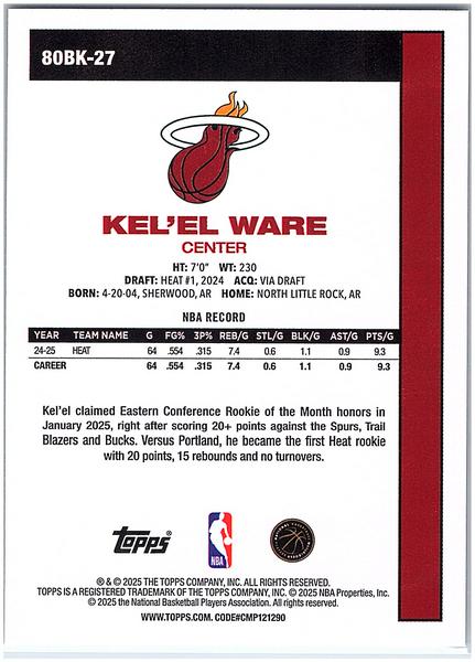 2025-26 Topps #80BK-27 Kel'el Ware 1980-81 Topps Basketball