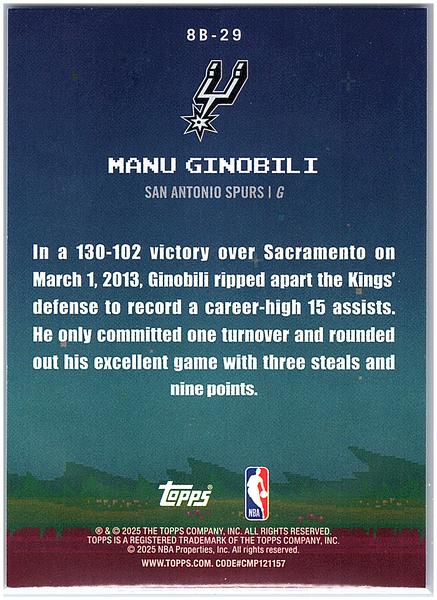 2025-26 Topps #8B-29 Manu Ginobili 8-Bit Ballers Holo Foil