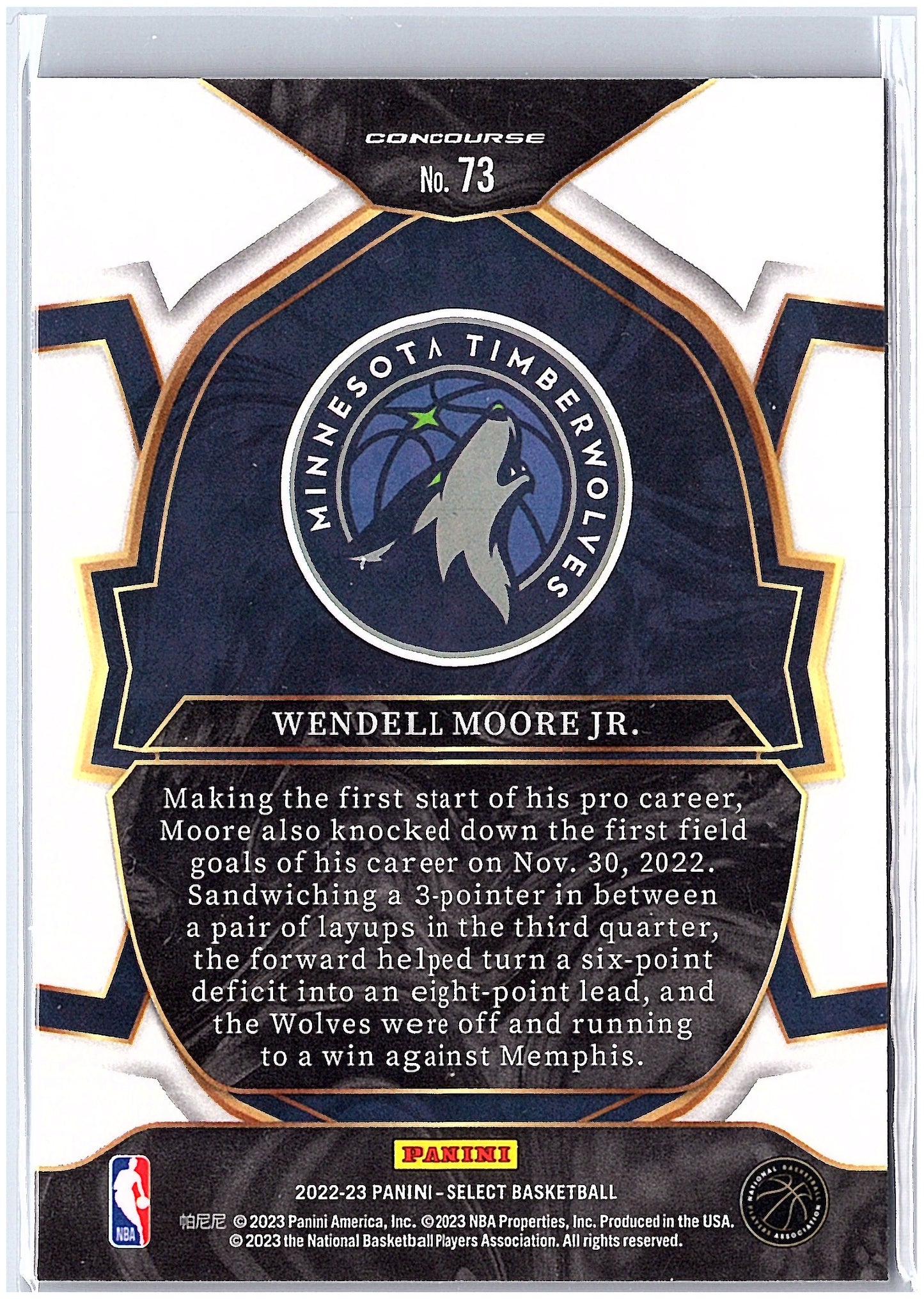 2022-23 Panini Select #73 Wendell Moore Jr. Blue (Retail Base)
