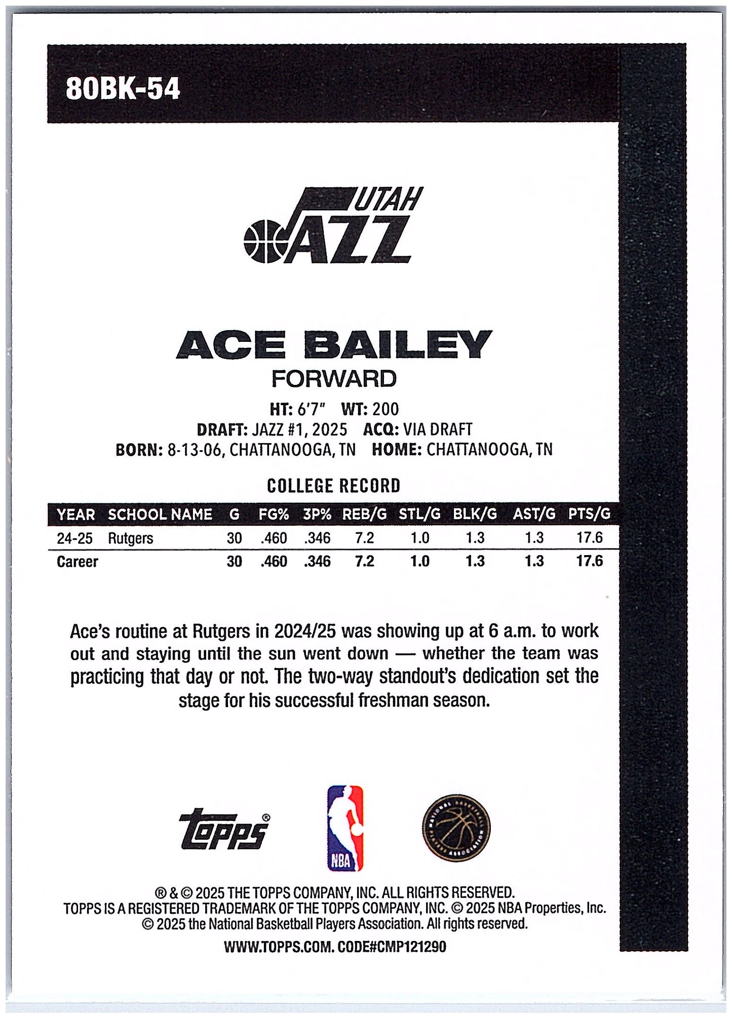 2025-26 Topps #80BK-54 Ace Bailey 1980-81 Topps Basketball