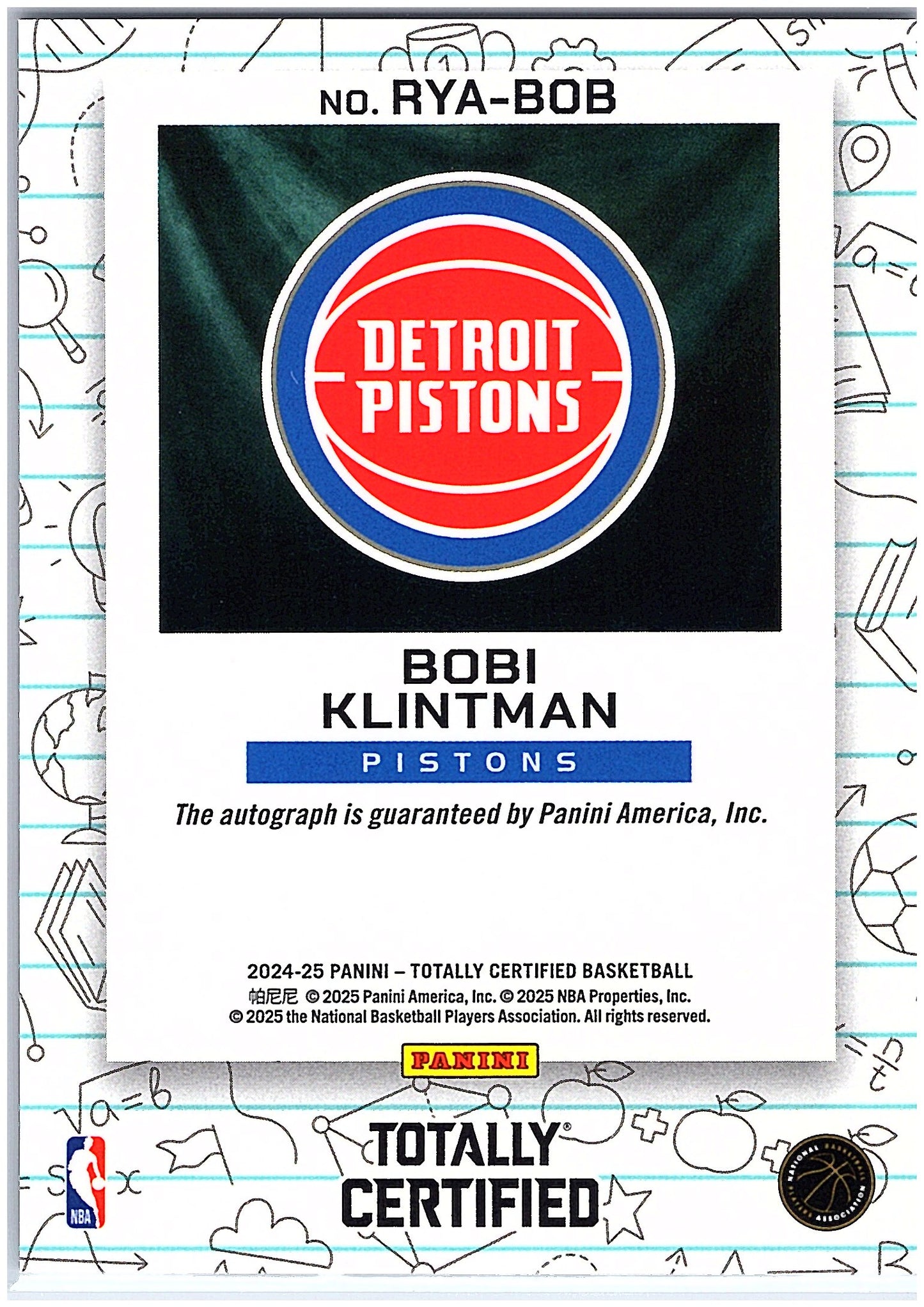2024-25 Panini TC #RYA-BOB Bobi Klintman Rookie Yearbook Autographs