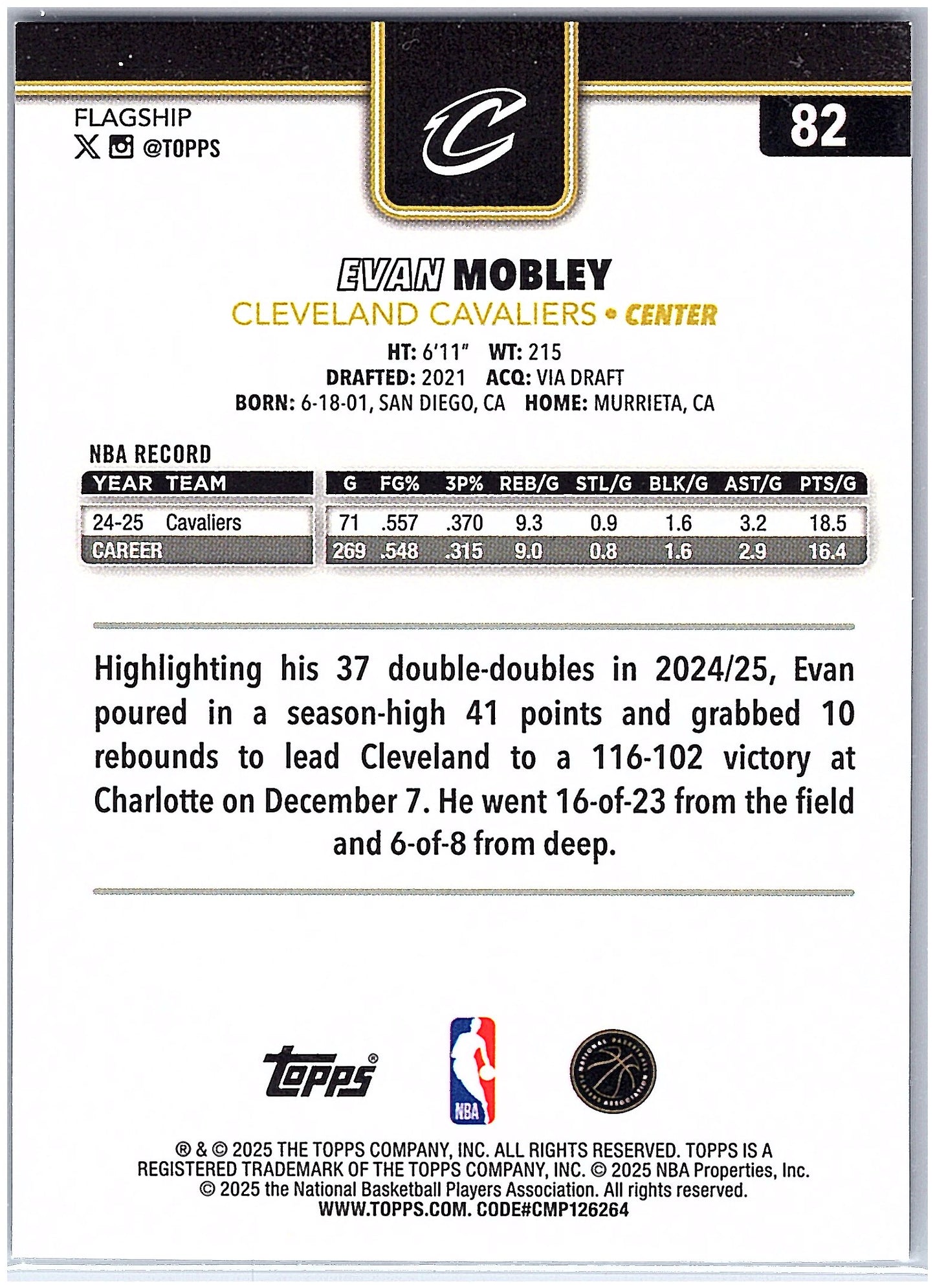 2025-26 Topps #82 Evan Mobley Blackout