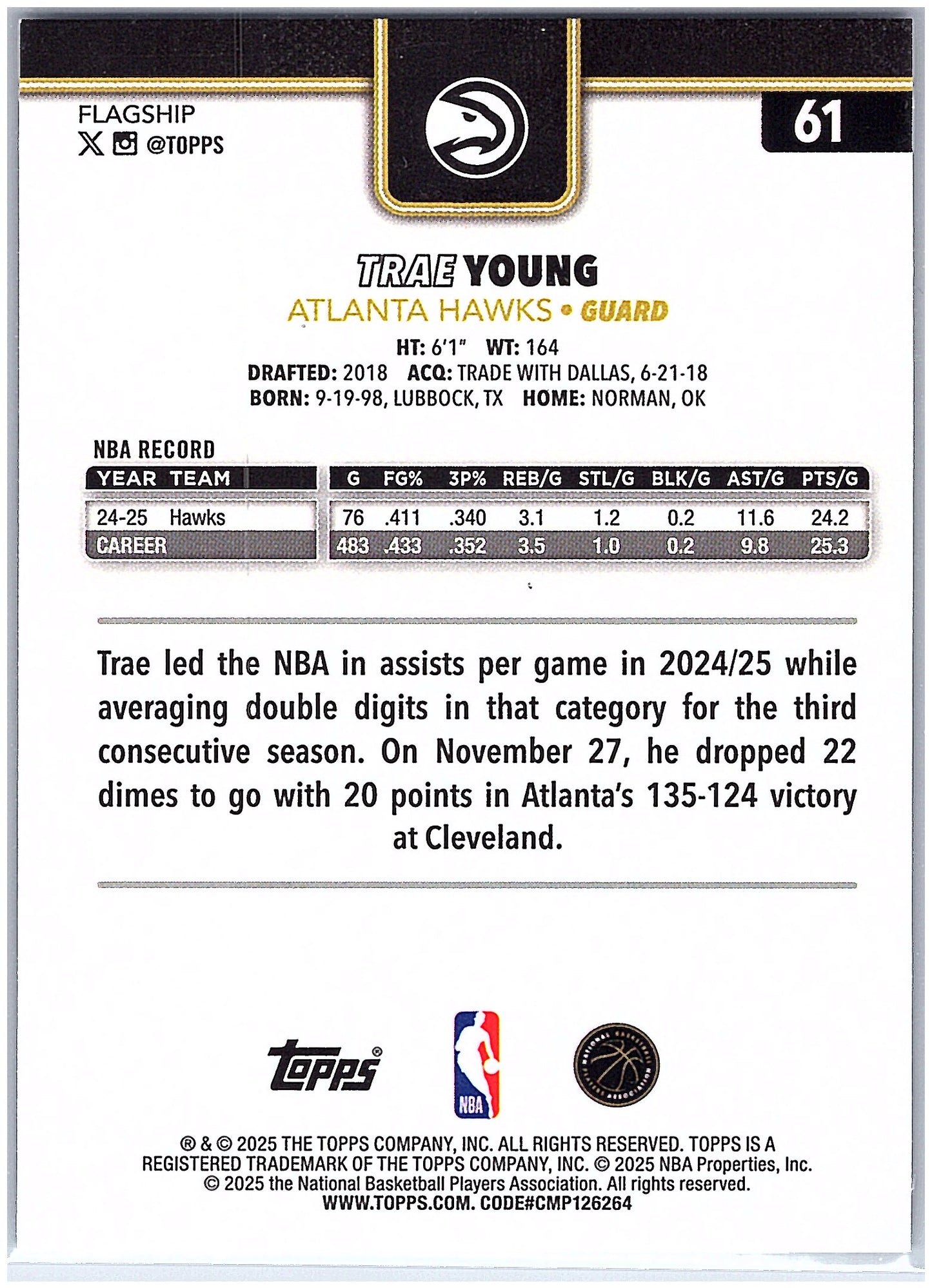 2025-26 Topps #61 Trae Young Blackout