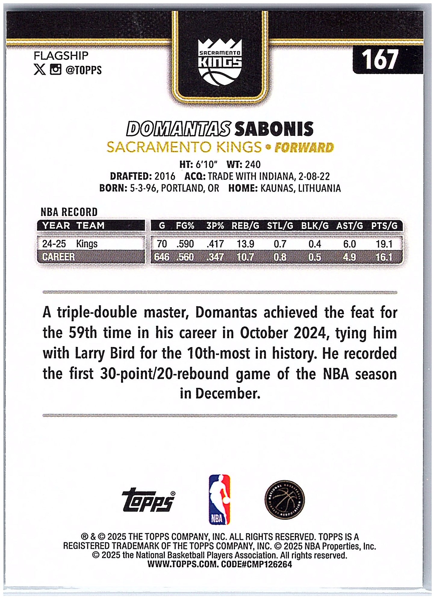 2025-26 Topps #167 Domantas Sabonis Blackout