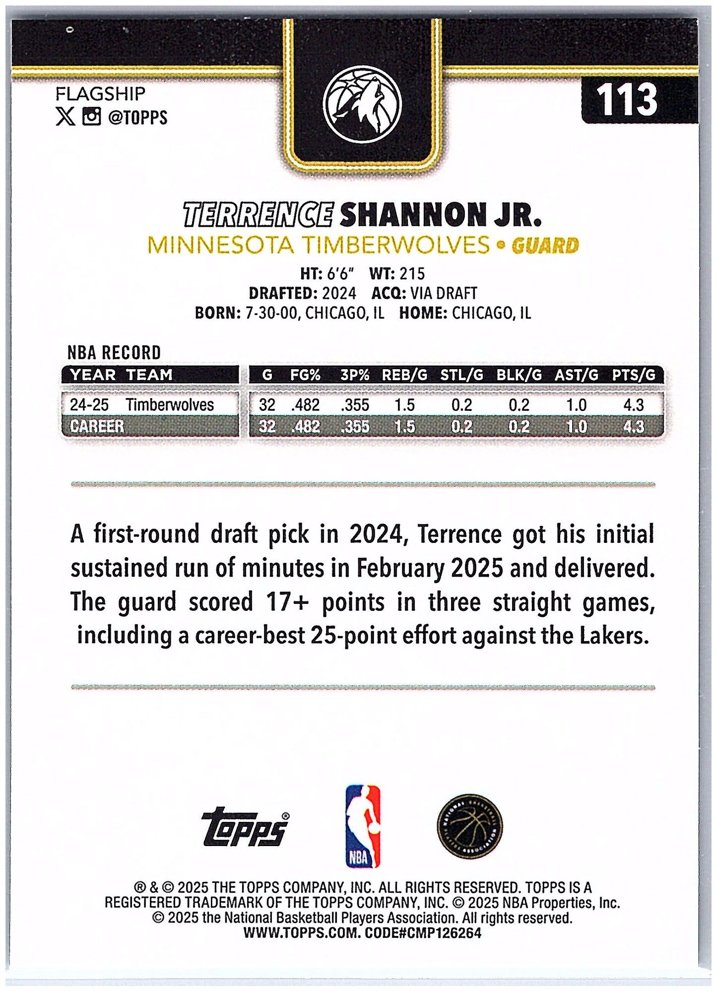 2025-26 Topps #113 Terrence Shannon Jr. Blackout