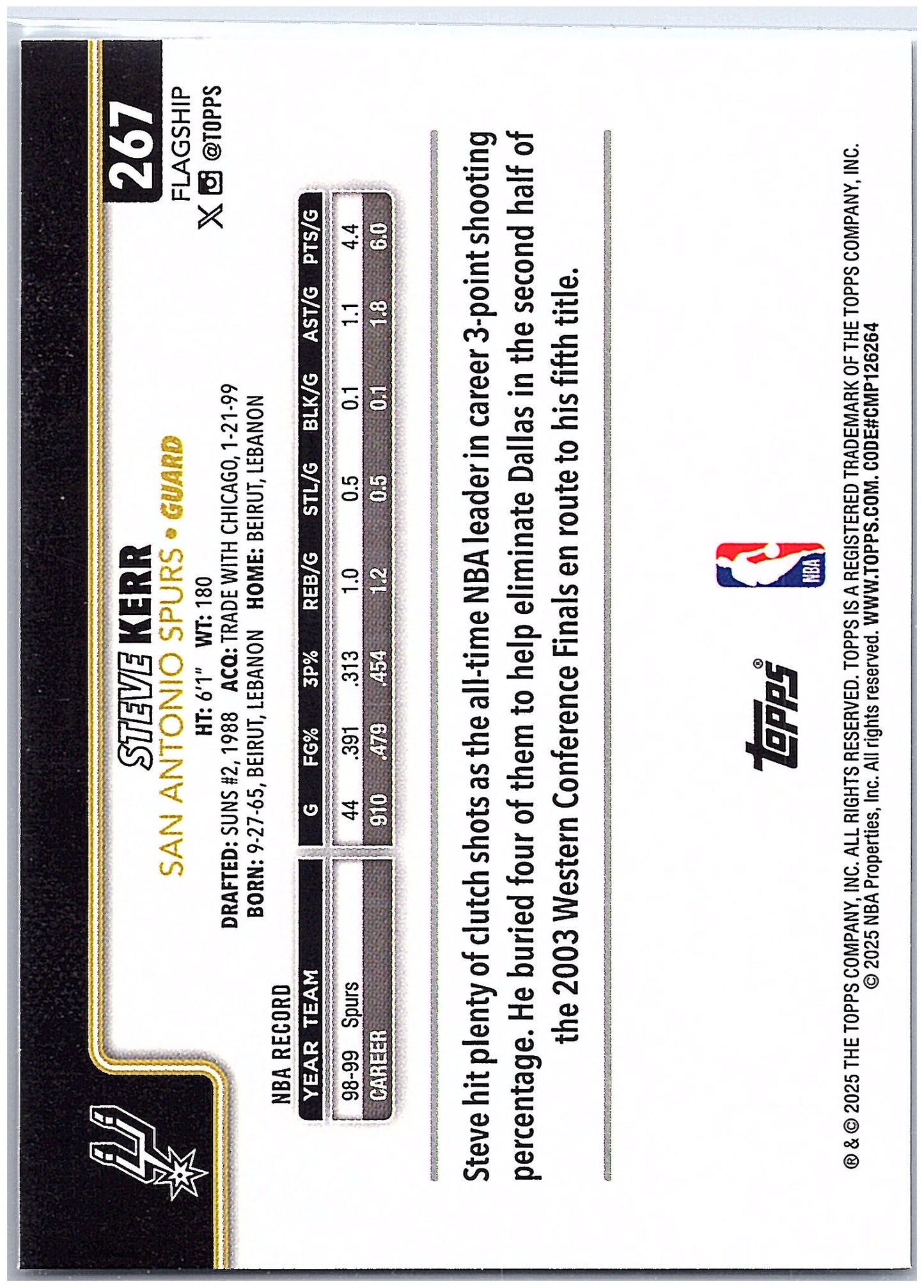 2025-26 Topps #267 Steve Kerr Blackout