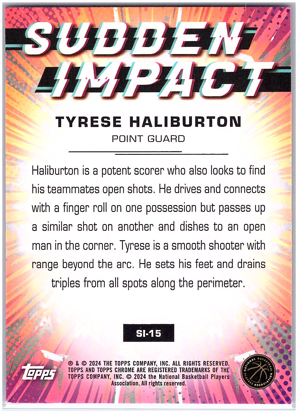 2023-24 Topps Chrome #SI-15 Tyrese Haliburton Pink Refractor Sudden