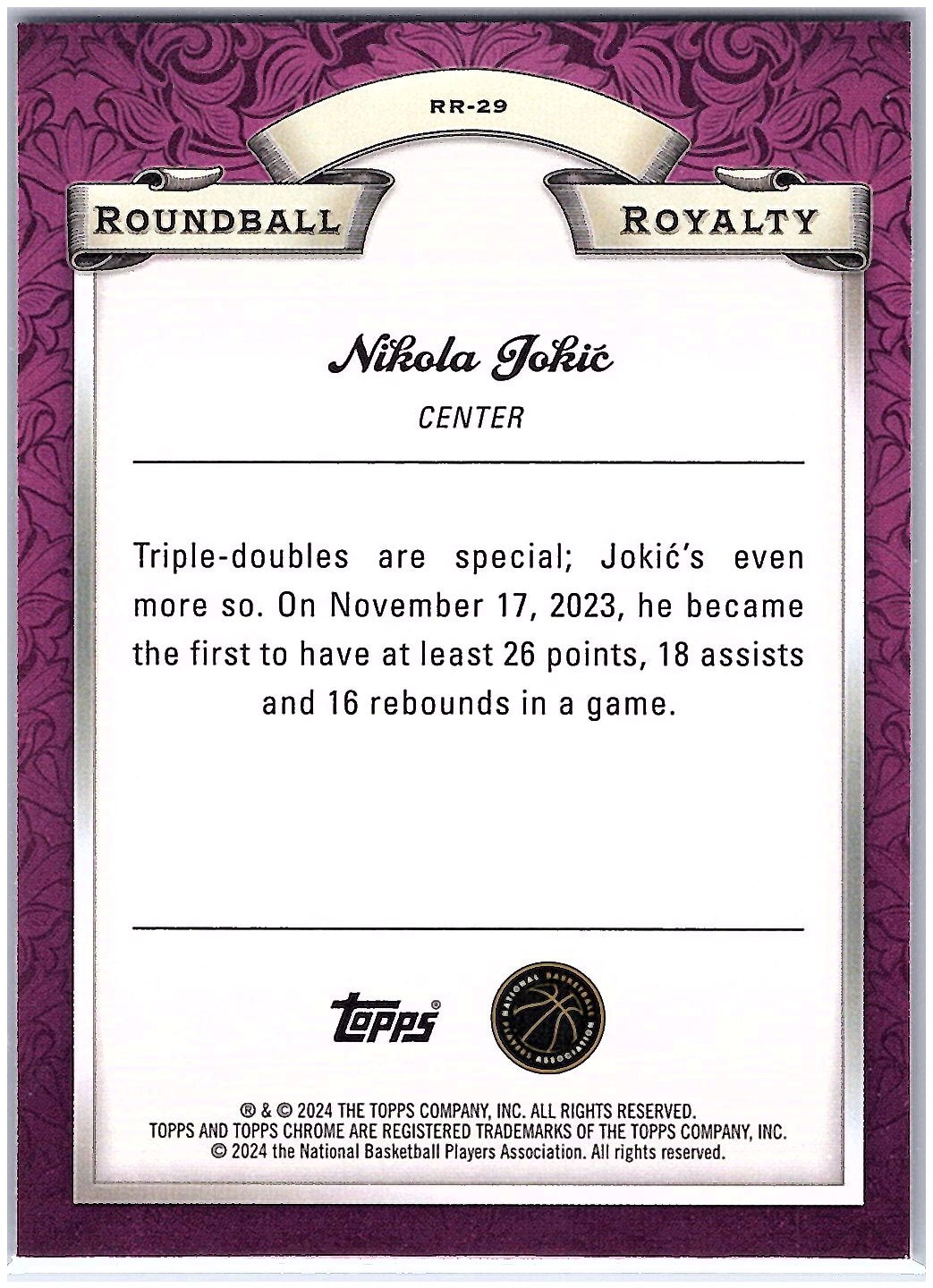 2023-24 Topps Chrome #RR-29 Nikola Jokic Refractor Pink Basketball