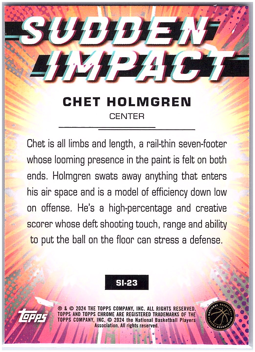 2023-24 Topps Chrome #SI-23 Chet Holmgren Sudden Impact