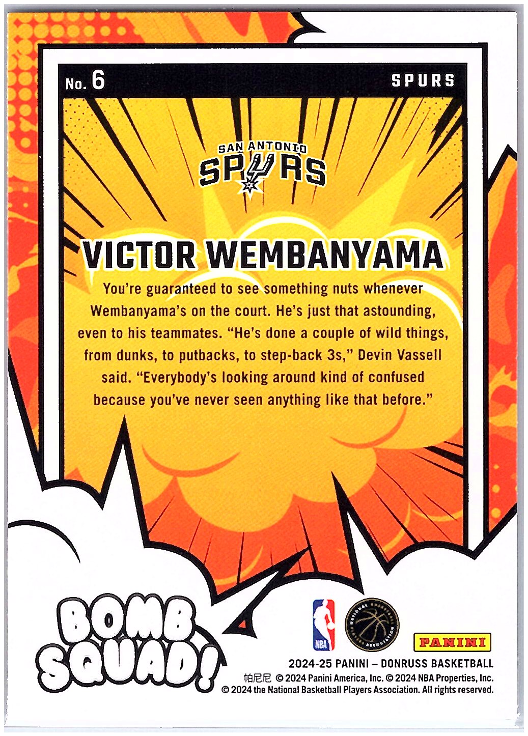 2024-25 Donruss #6 Victor Wembanyama Bomb Squad
