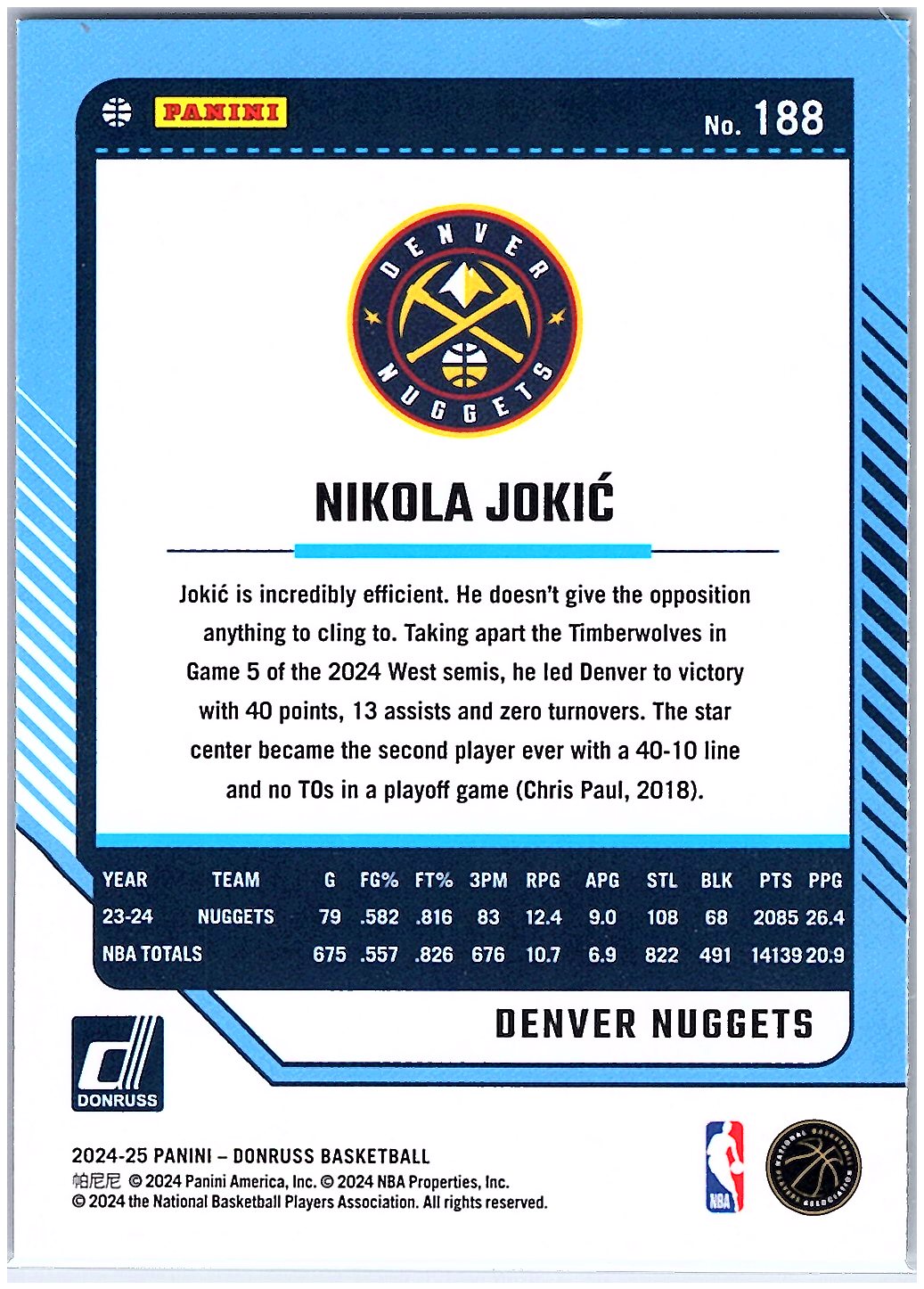 2024-25 Donruss #188 Nikola Jokic Holo Green Laser