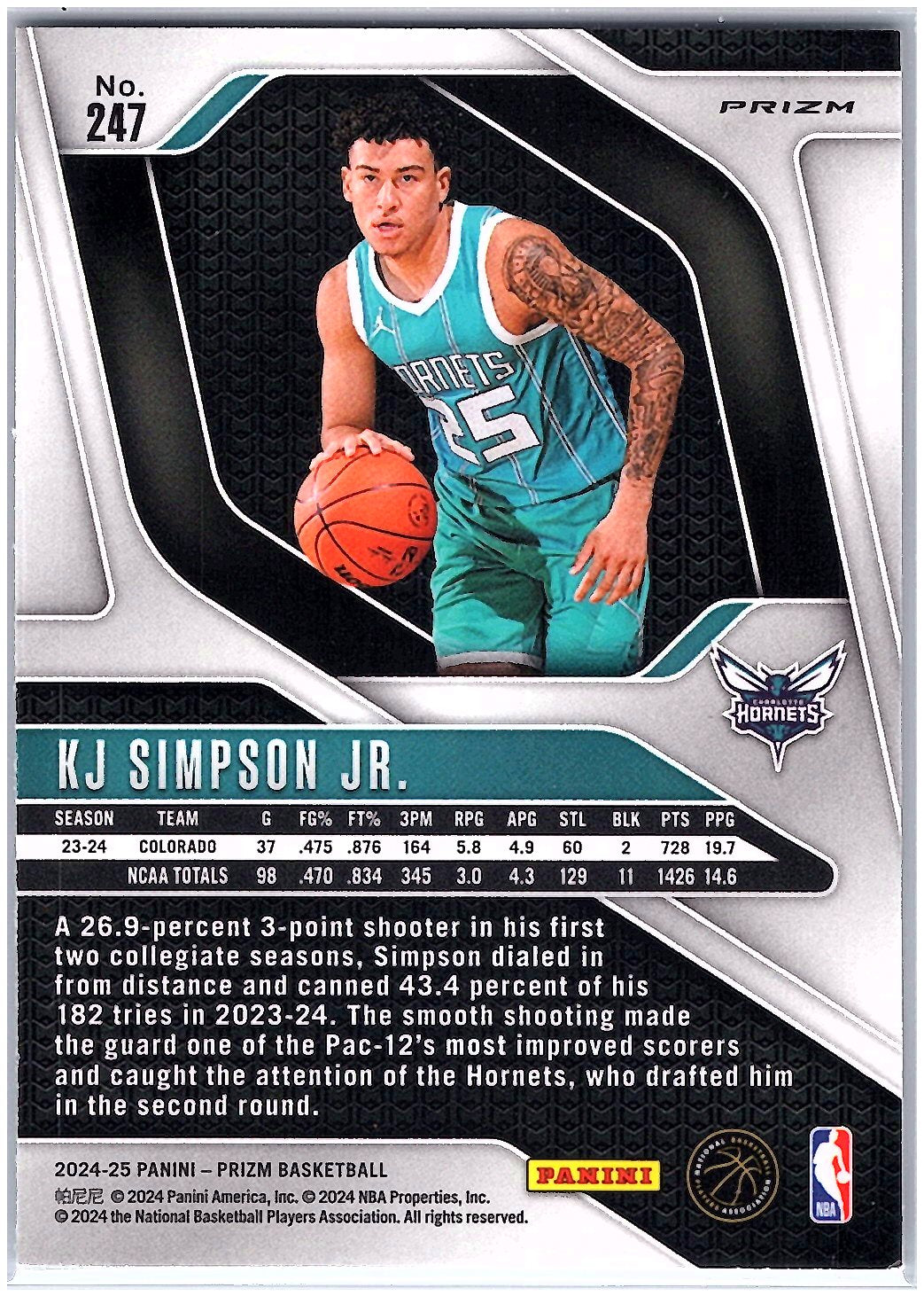 2024-25 Panini Prizm #247 KJ Simpson Jr. Prizms Silver
