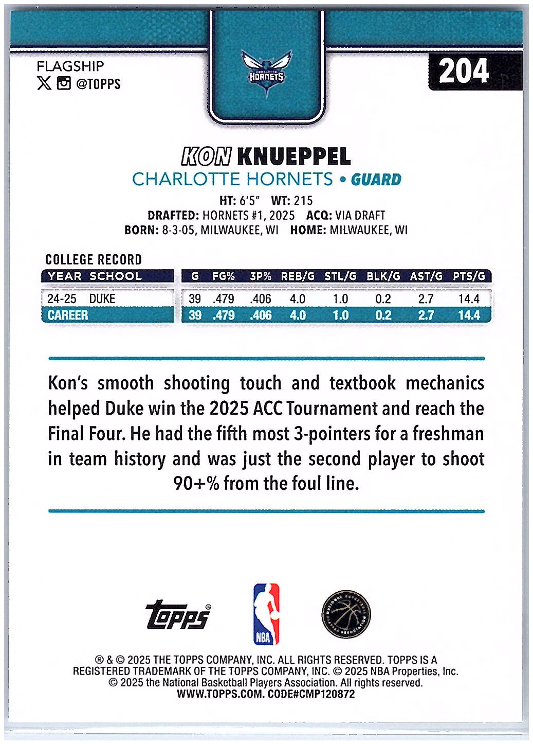 2025-26 Topps #204 Kon Knueppel