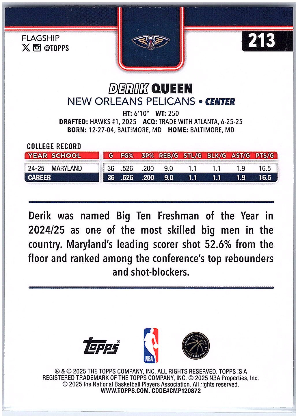 2025-26 Topps #213 Derik Queen