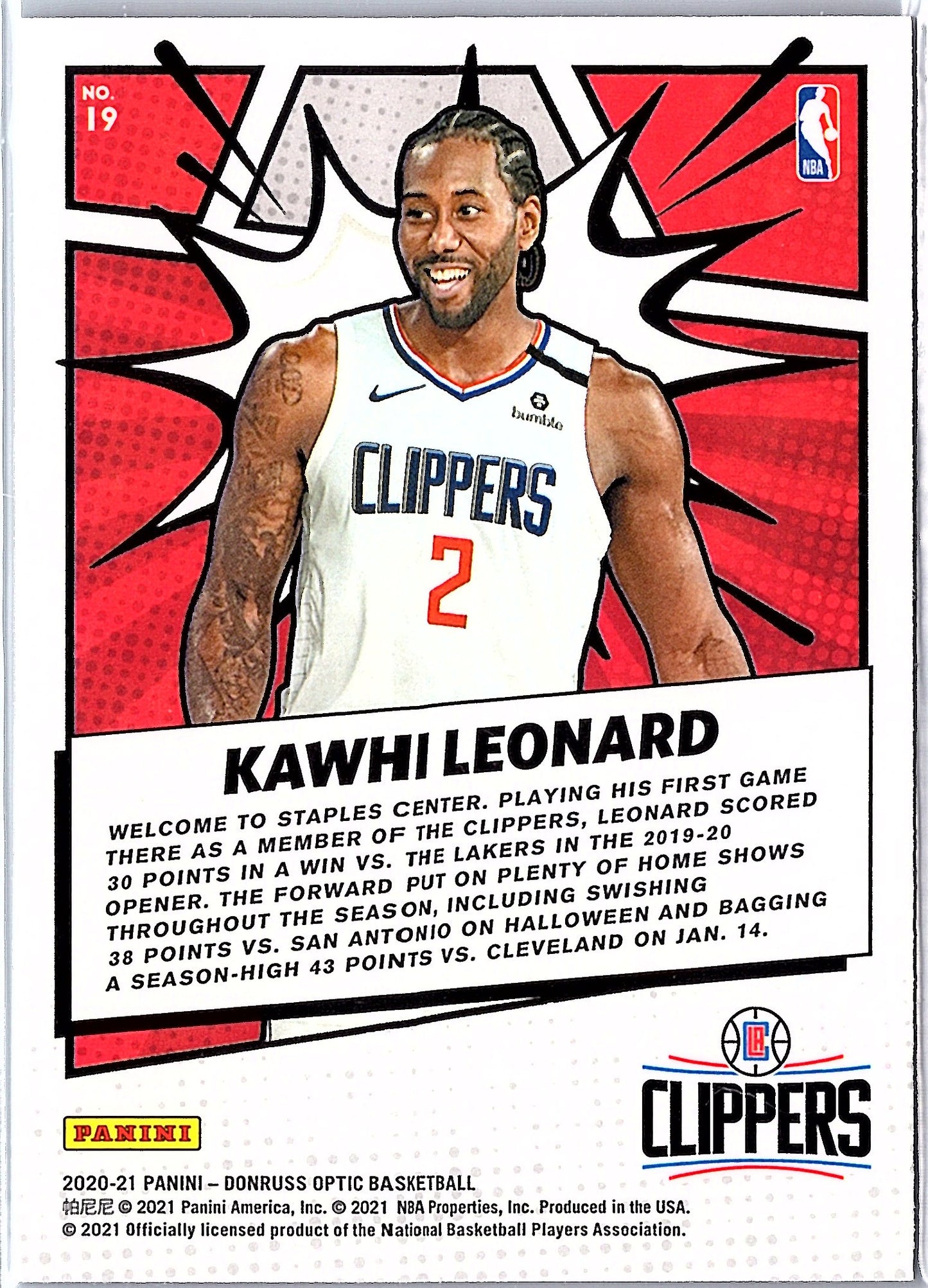 2020-21 Donruss Optic #19 Kawhi Leonard My House