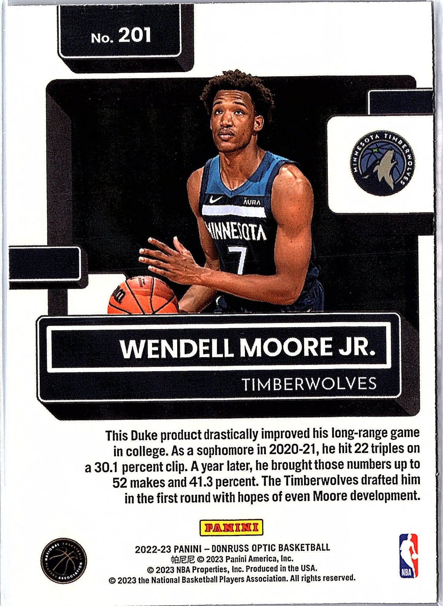 2022-23 Donruss Optic #201 Wendell Moore Jr.