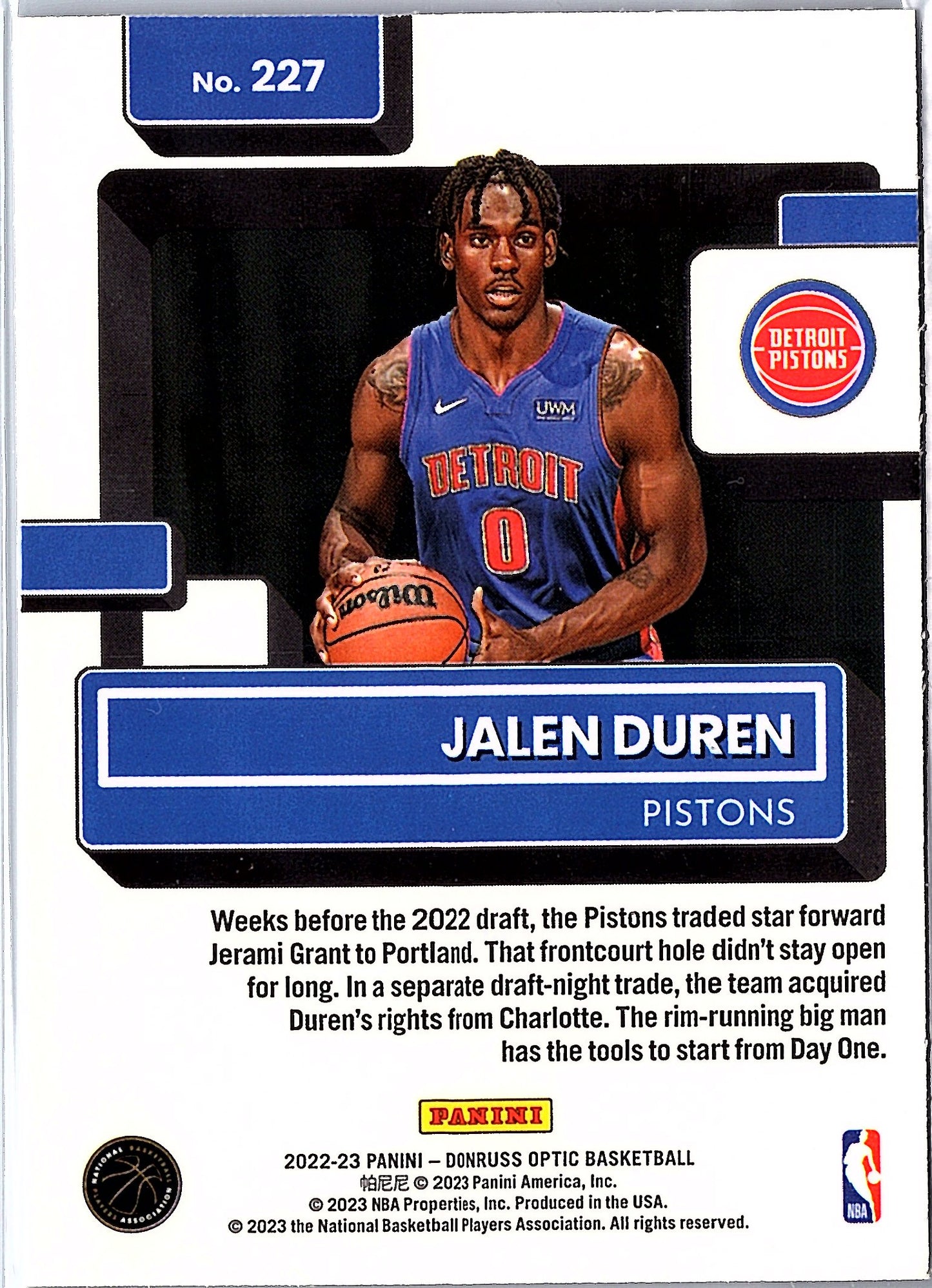 2022-23 Donruss Optic #227 Jalen Duren