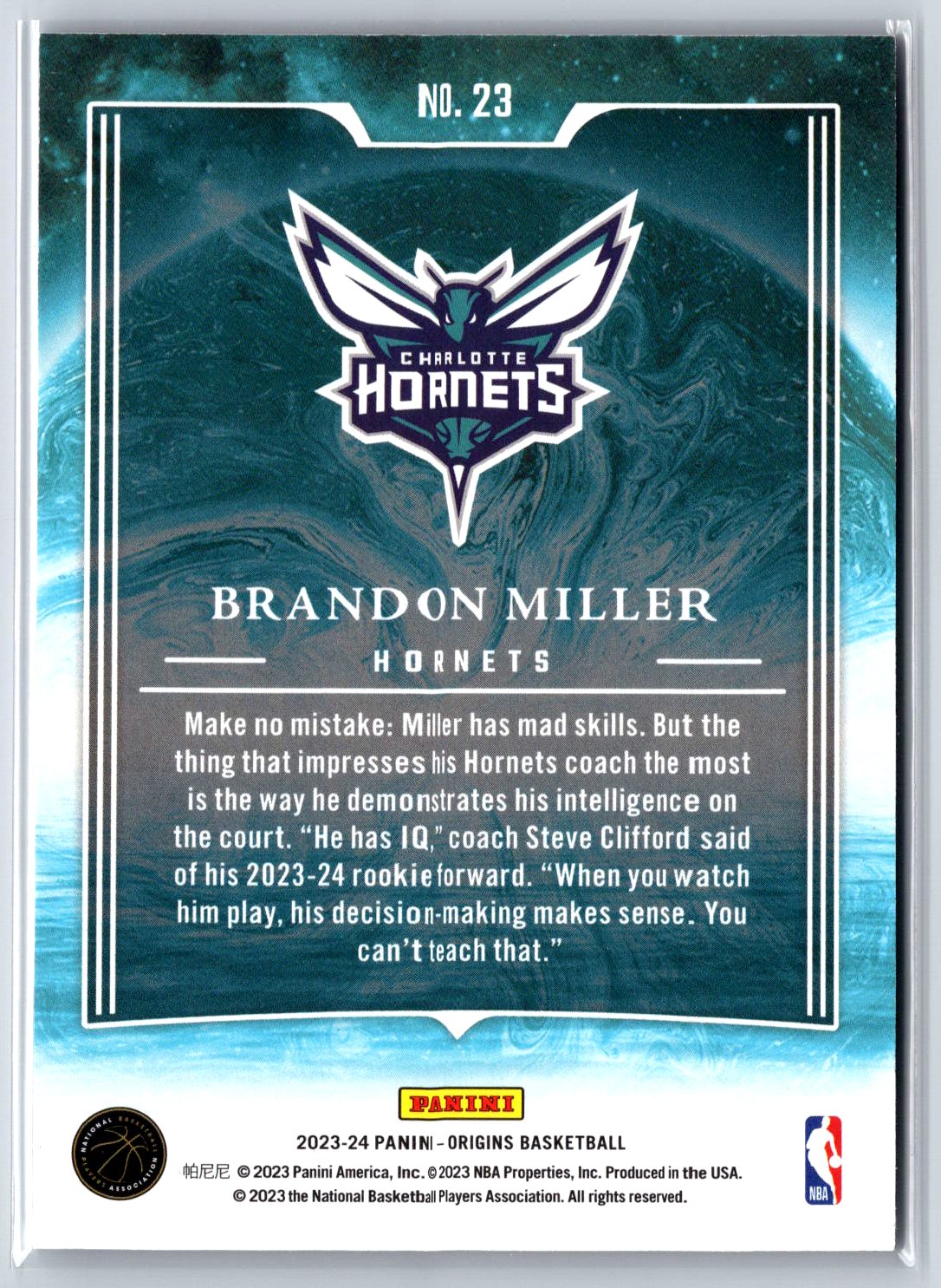 2023-24 Panini Origins #23 Brandon Miller Taking the Leap