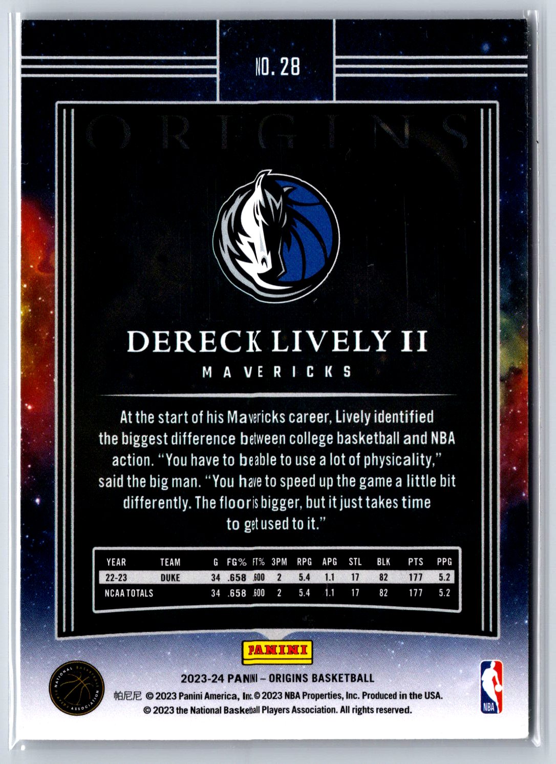 2023-24 Panini Origins #28 Dereck Lively II