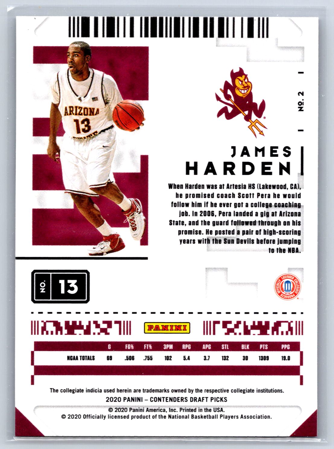 2020 Panini Contenders Draft Picks #2 James Harden Game Ticket Green Explosion