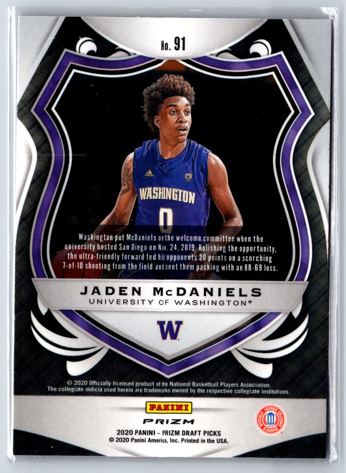 2020 Panini Prizm Draft Picks Collegiate #91 Jaden McDaniels Pink Ice
