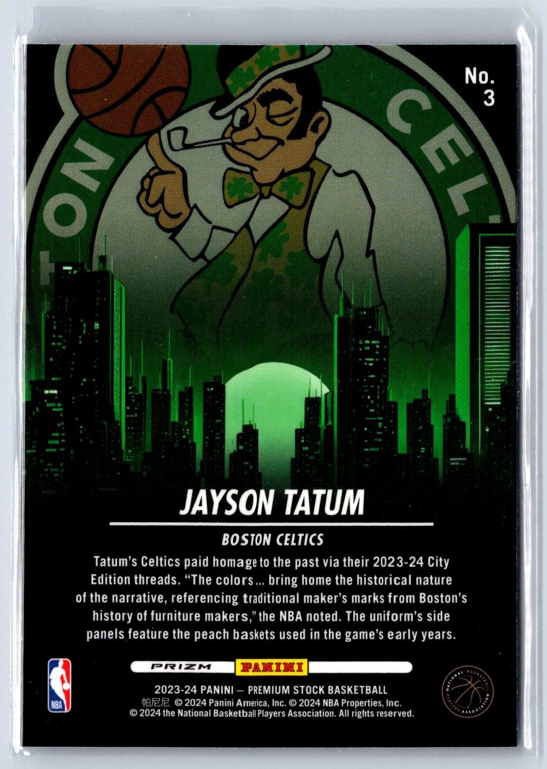 2023-24 Hoops Premium Stock #3 Jayson Tatum City Edition Silver Prizm
