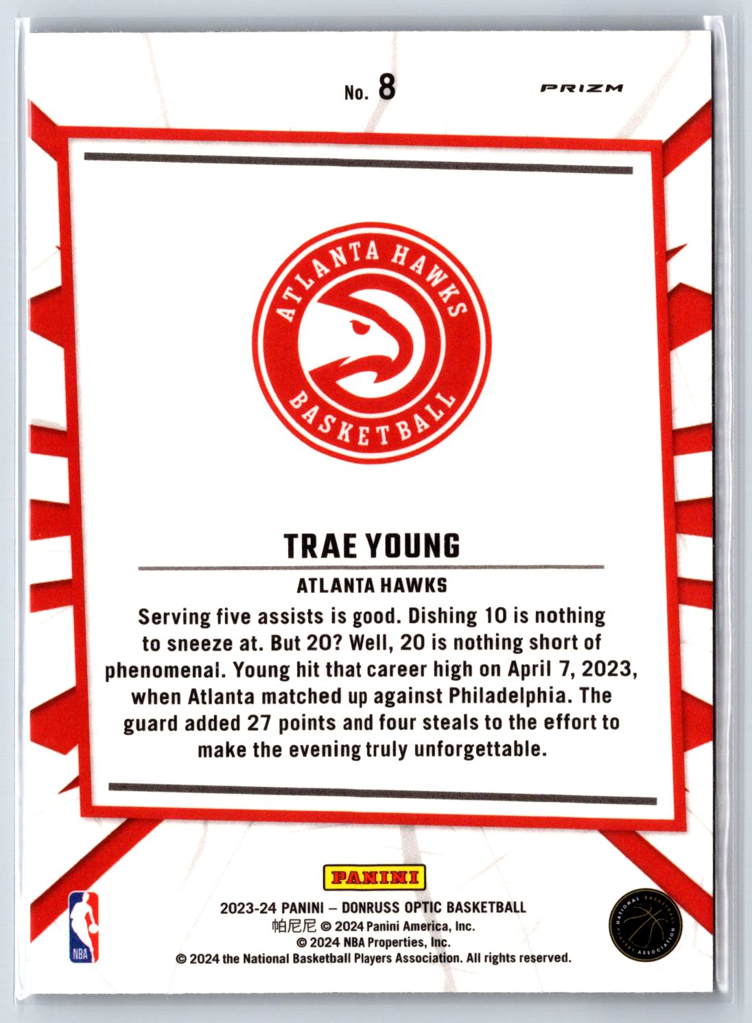2023-24 Donruss Optic #8 Trae Young My House Purple
