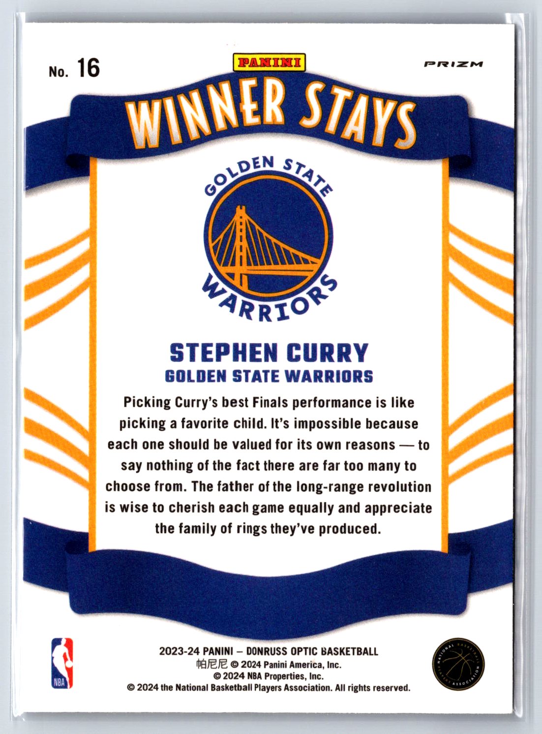 2023-24 Donruss Optic #16 Stephen Curry Winner Stays Holo