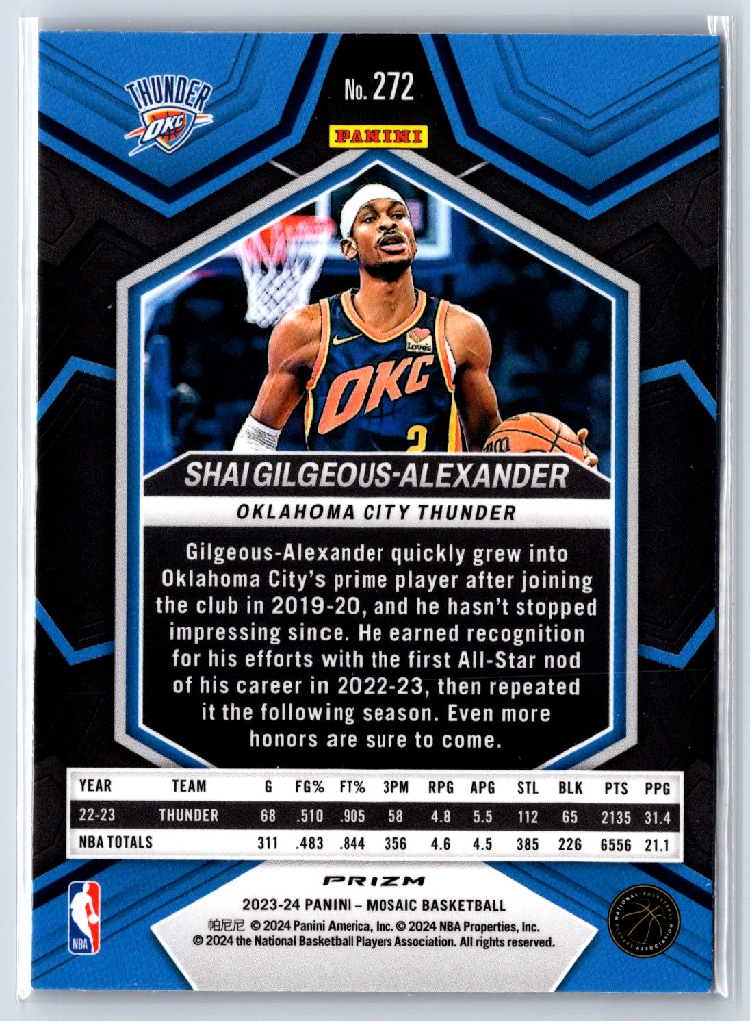 2023-24 Panini Mosaic #272 Shai Gilgeous-Alexander Mosaic