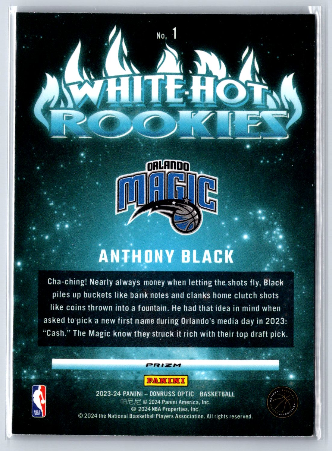 2023-24 Donruss Optic #1 Anthony Black White Hot Rookies Purple