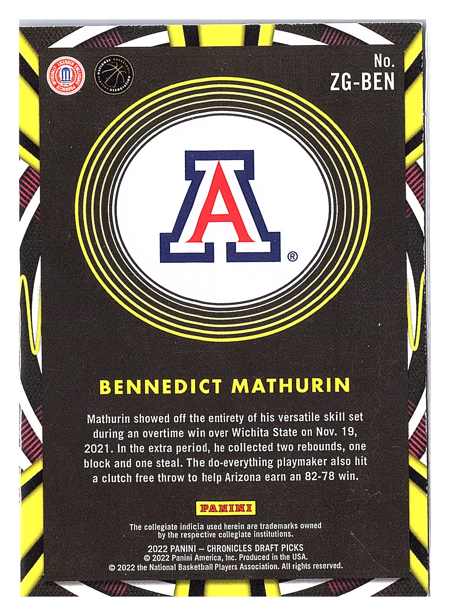 2022 Panini Chronicles Draft Picks #ZG-BEN Bennedict Mathurin Gamma Rays