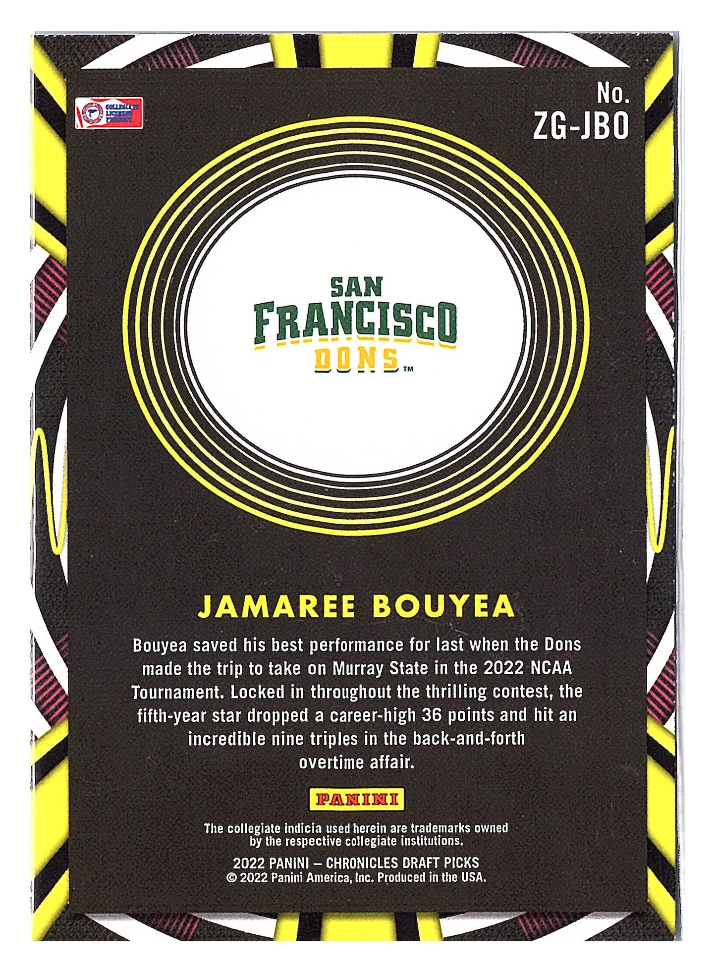 2022 Panini Chronicles Draft Picks #ZG-JBO Jamaree Bouyea Gamma Rays