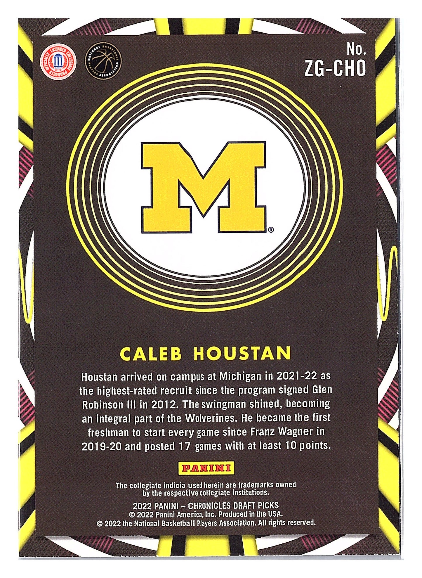 2022 Panini Chronicles Draft Picks #ZG-CHO Caleb Houstan Gamma Rays