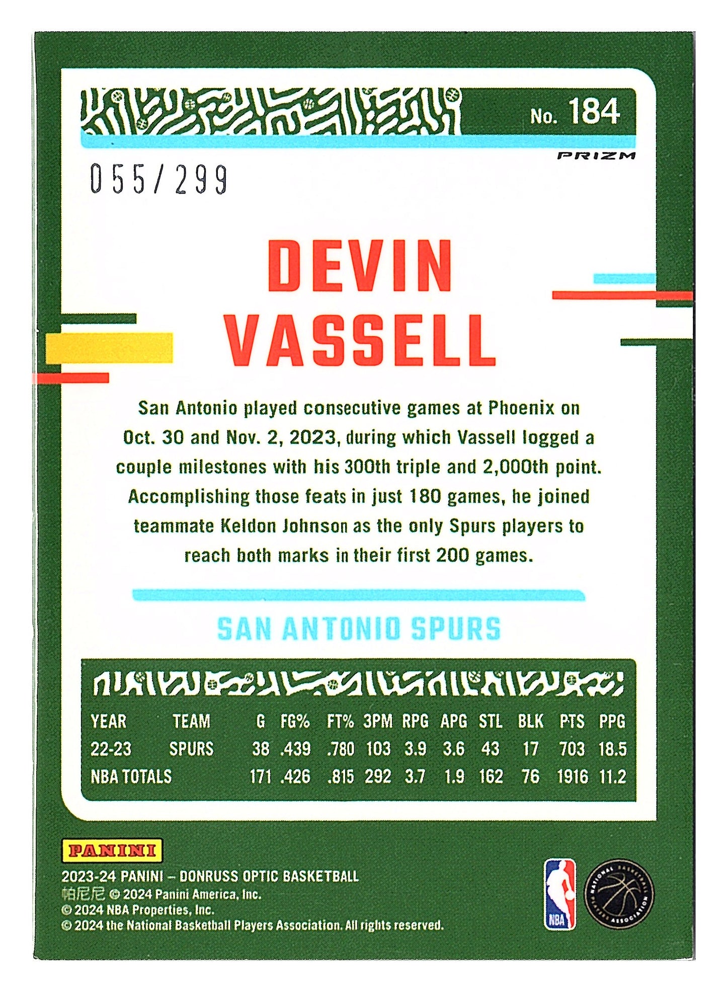 2023-24 Donruss Optic #184 Devin Vassell Red Velocity #/299