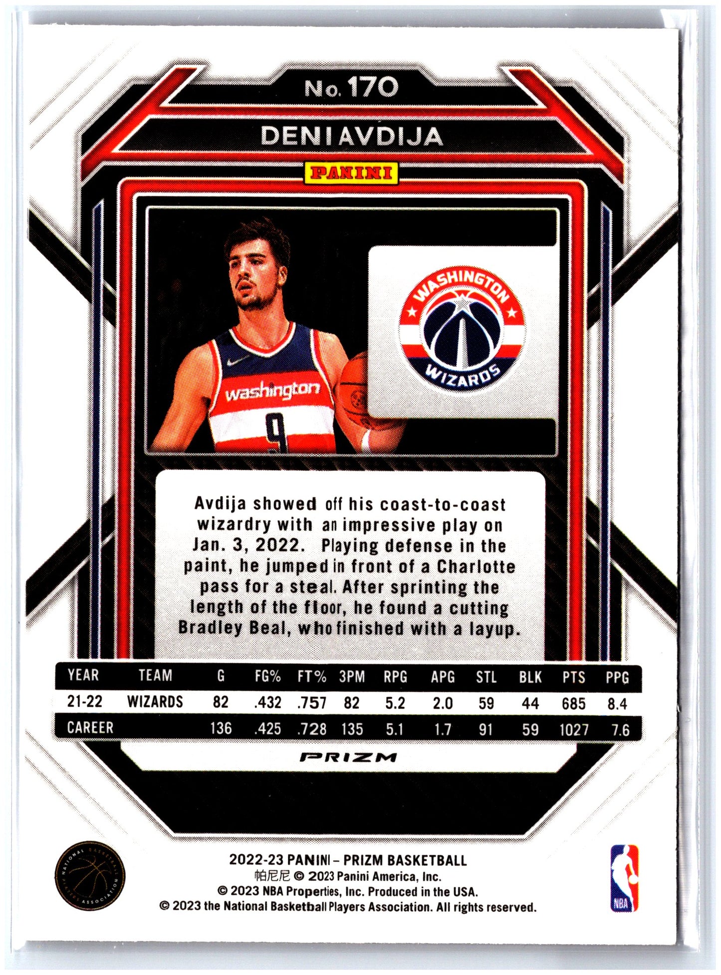 2022-23 Panini Prizm #170 Deni Avdija Prizms Red Ice