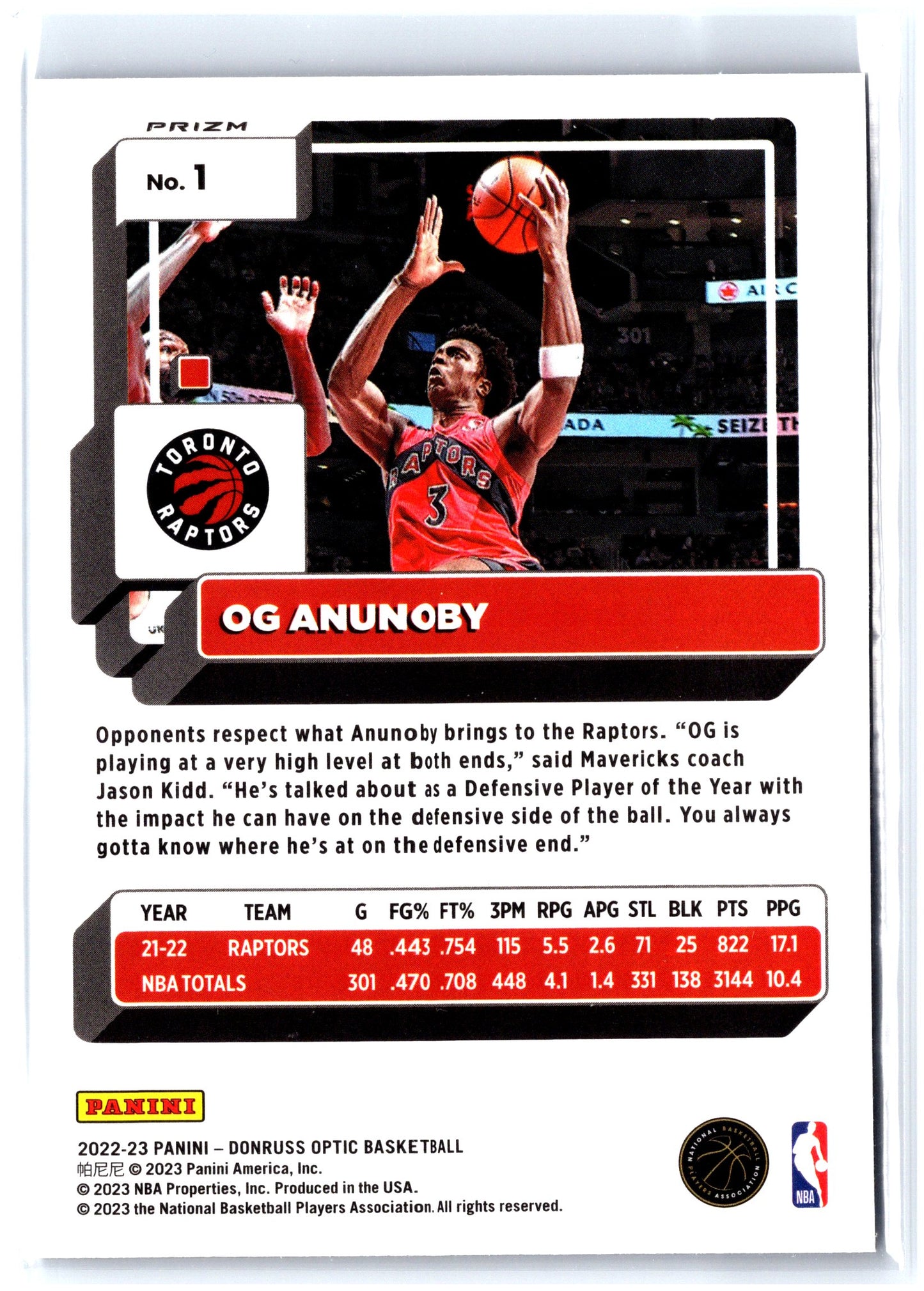 2022-23 Donruss Optic #1 OG Anunoby Purple