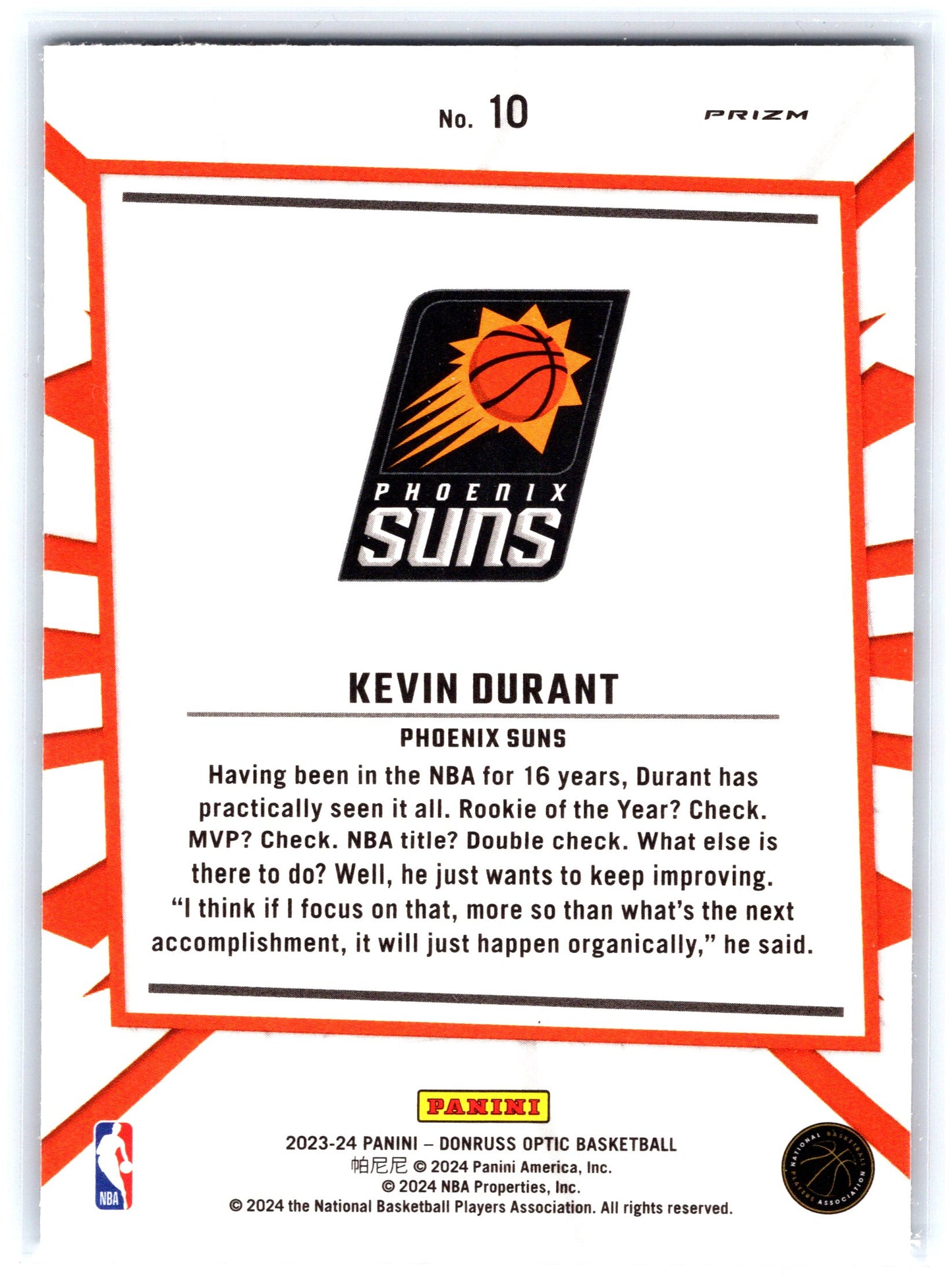 2023-24 Donruss Optic #10 Kevin Durant My House Holo