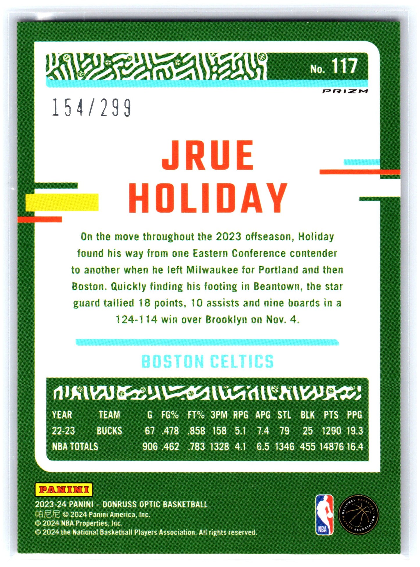 2023-24 Donruss Optic #117 Jrue Holiday Red Velocity #/299