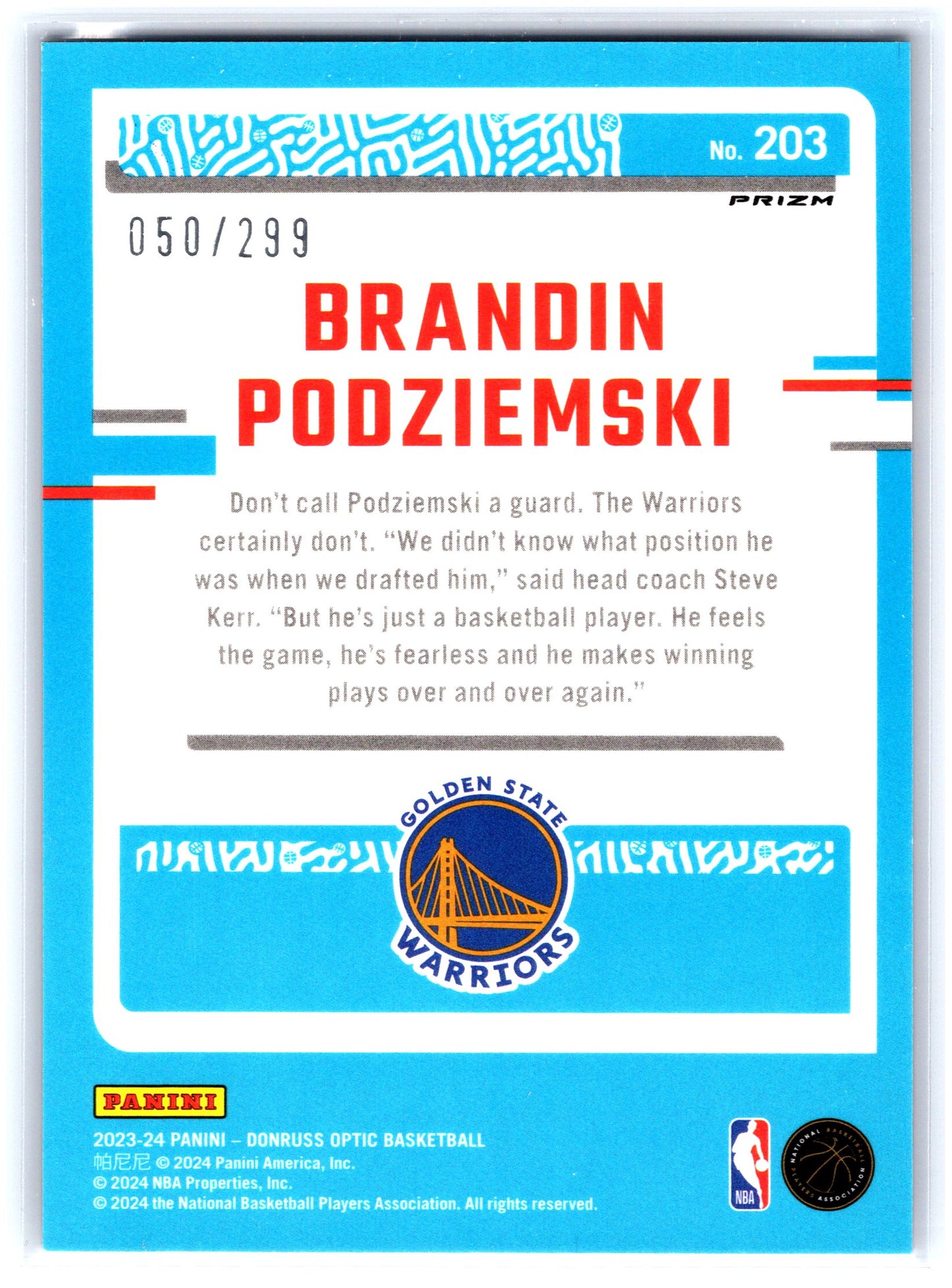 2023-24 Donruss Optic #203 Brandin Podziemski Red Velocity #/299