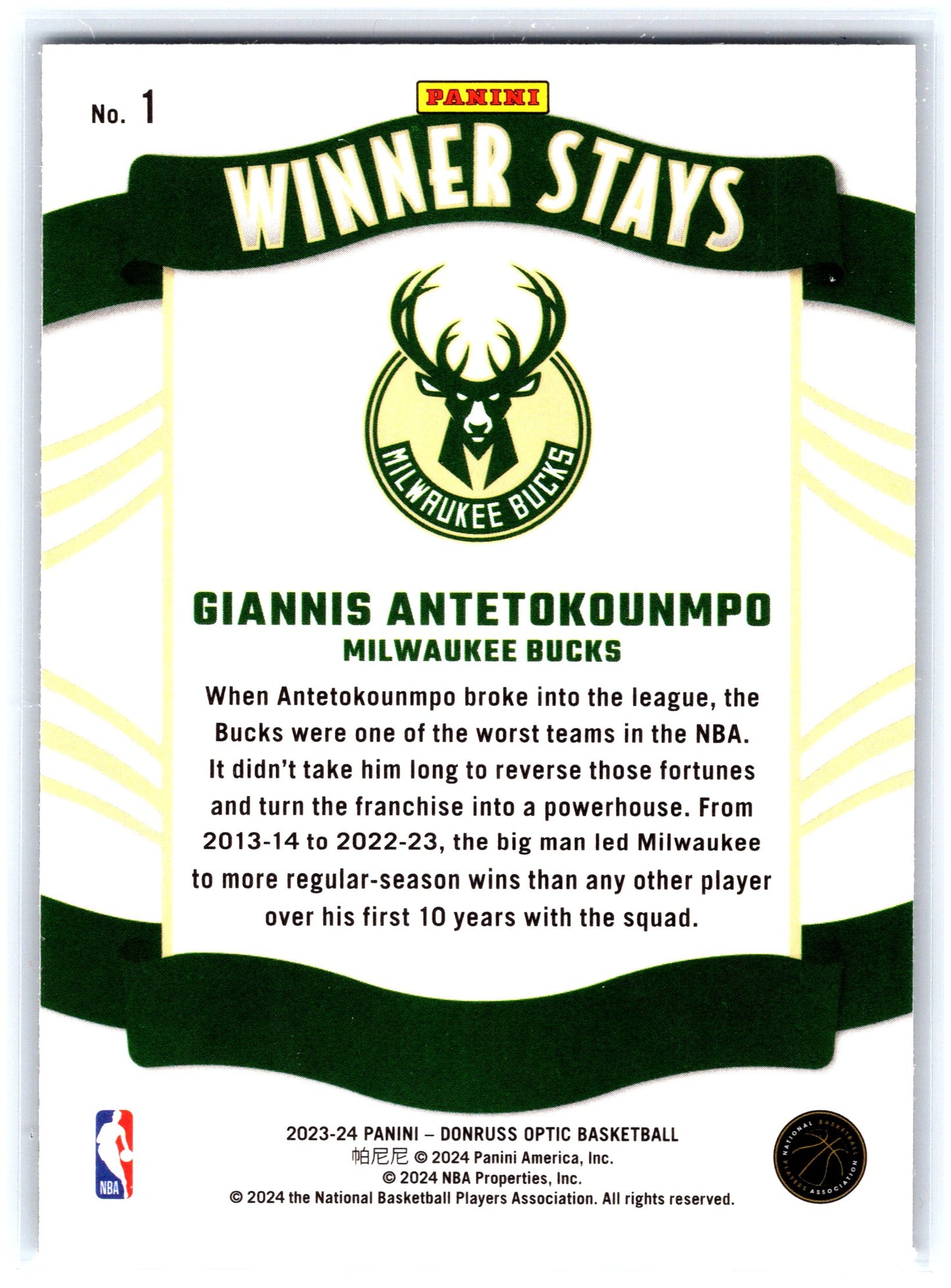 2023-24 Donruss Optic #1 Giannis Antetokounmpo Winner Stays