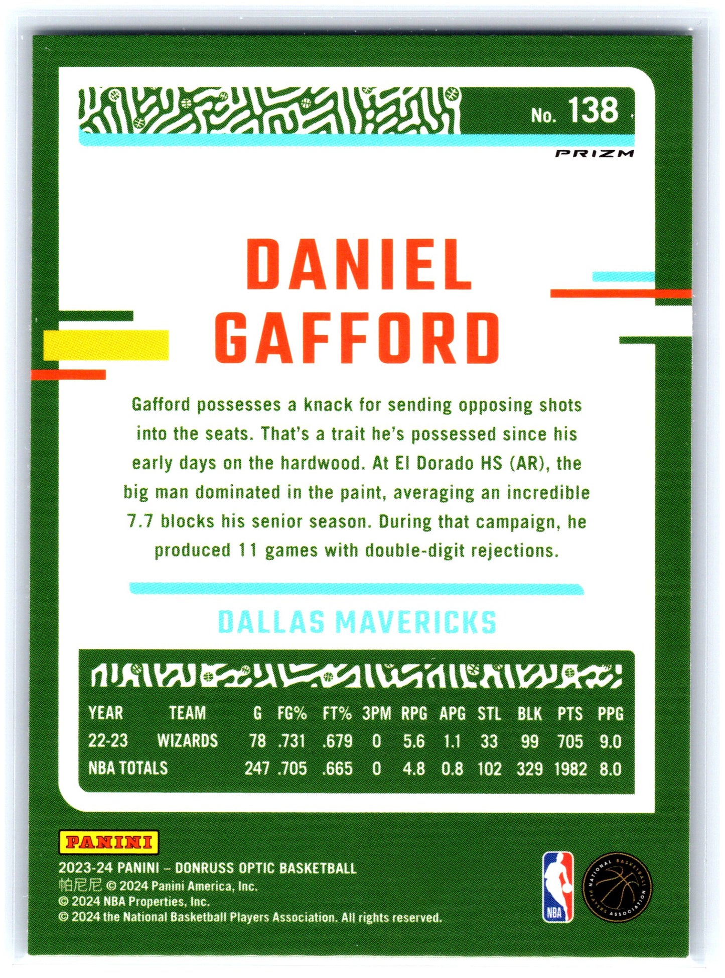 2023-24 Donruss Optic #138 Daniel Gafford Holo